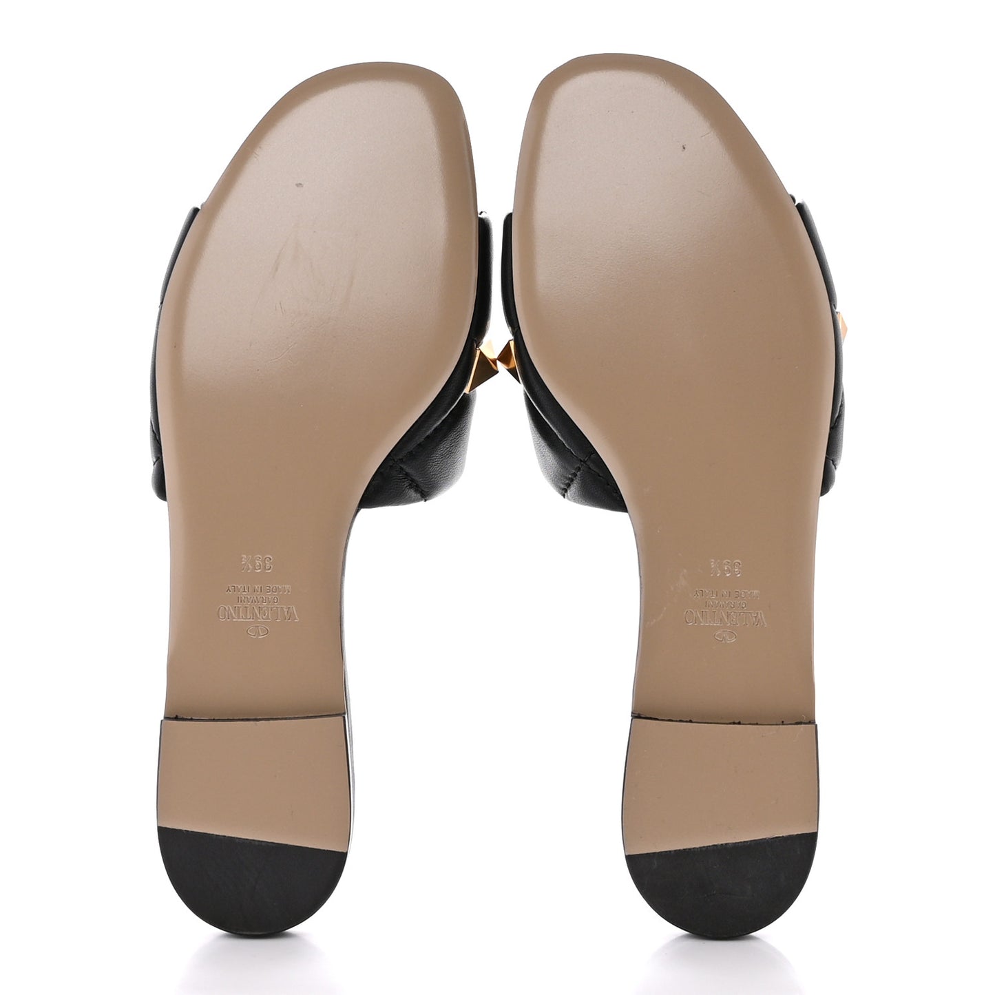 Nappa Roman Stud Flat Slide Sandals 39.5 Black