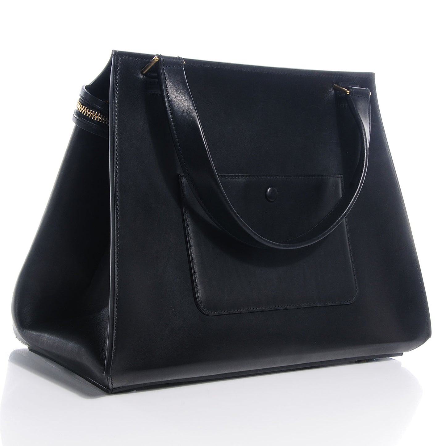 Canvas Leather Medium Bi-Color Edge Shoulder Bag Black Grey