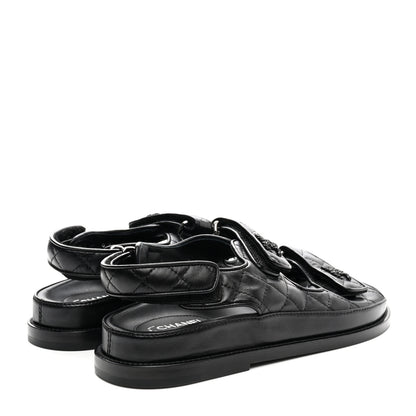 Chanel Lambskin Velcro Dad Sandals 38 Black 4 of 10
