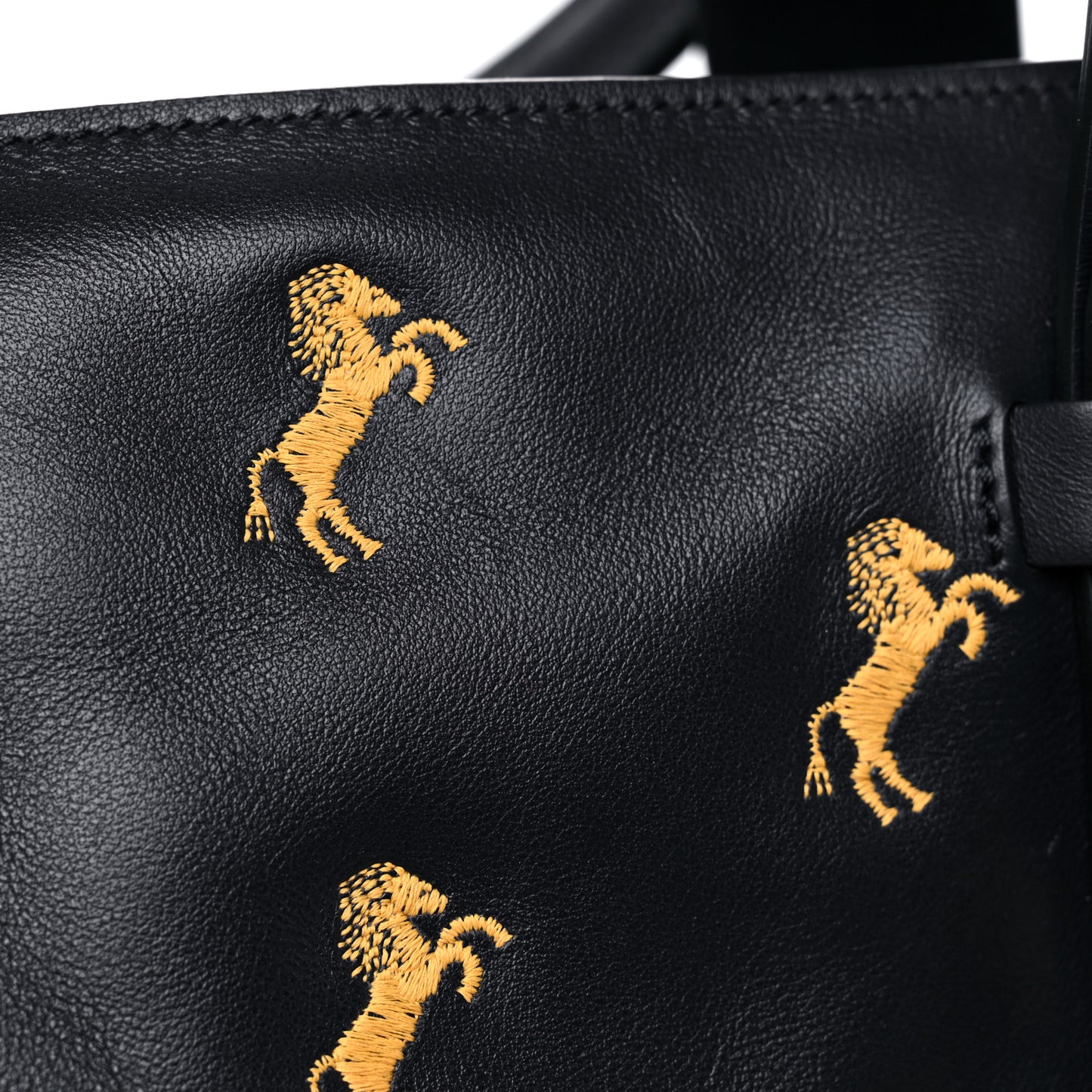 Smooth Calfskin Little Horses Embroidered Tao Zipped Tote Full Blue