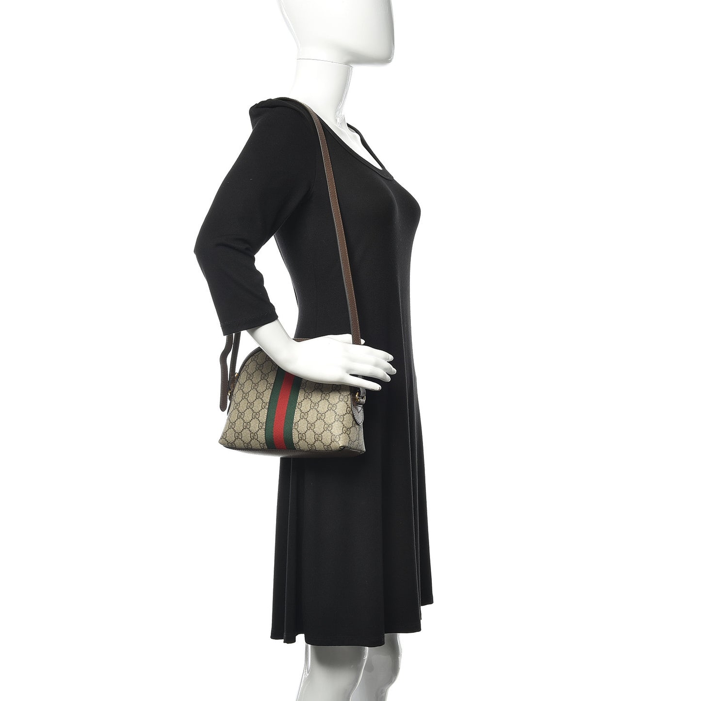 GG Supreme Monogram Textured Dollar Calfskin Web Small Ophidia Dome Shoulder Bag Beige Ebony New Acero