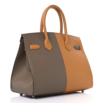 Hermes Epsom Casaque Birkin Sellier 30 Etoupe Sesame Bleu Indigo 3 of 10
