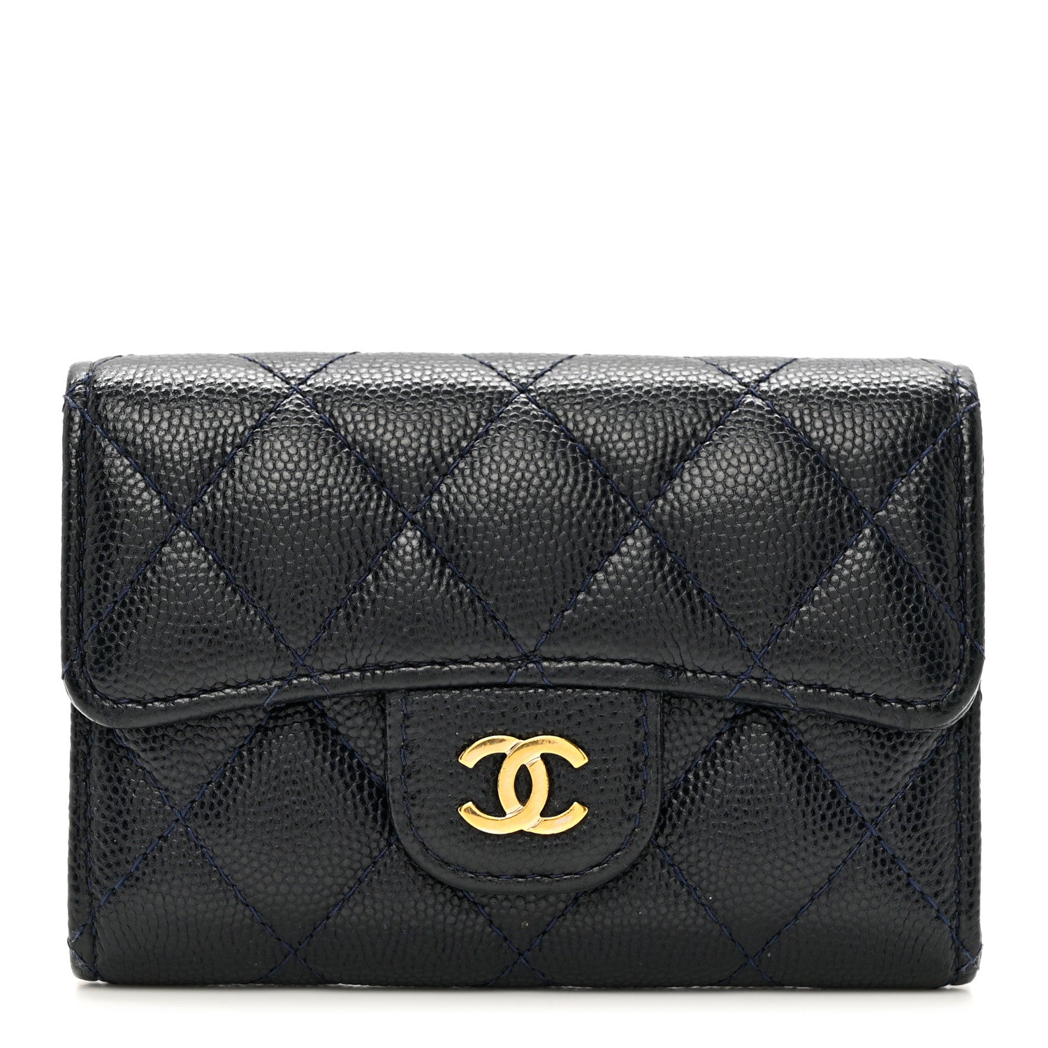 Chanel Caviar Quilted Flap Card Holder Wallet Navy Blue 1 of 8