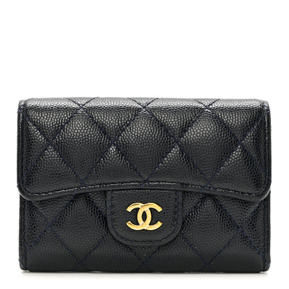 Chanel Caviar Quilted Flap Card Holder Wallet Navy Blue 1 of 8