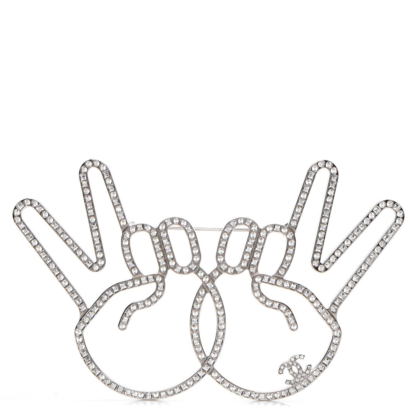Strass Crystal Peace Sign Emoji Brooch Silver