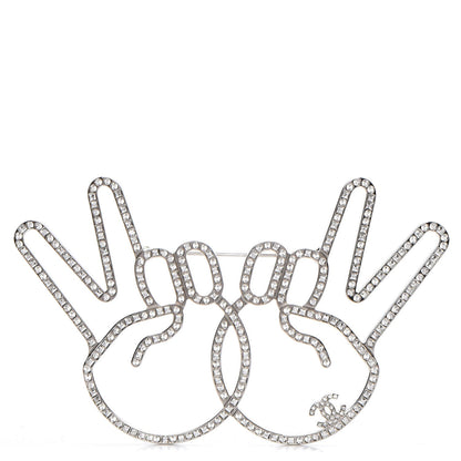 Chanel Strass Crystal Peace Sign Emoji Brooch Silver 1 of 5