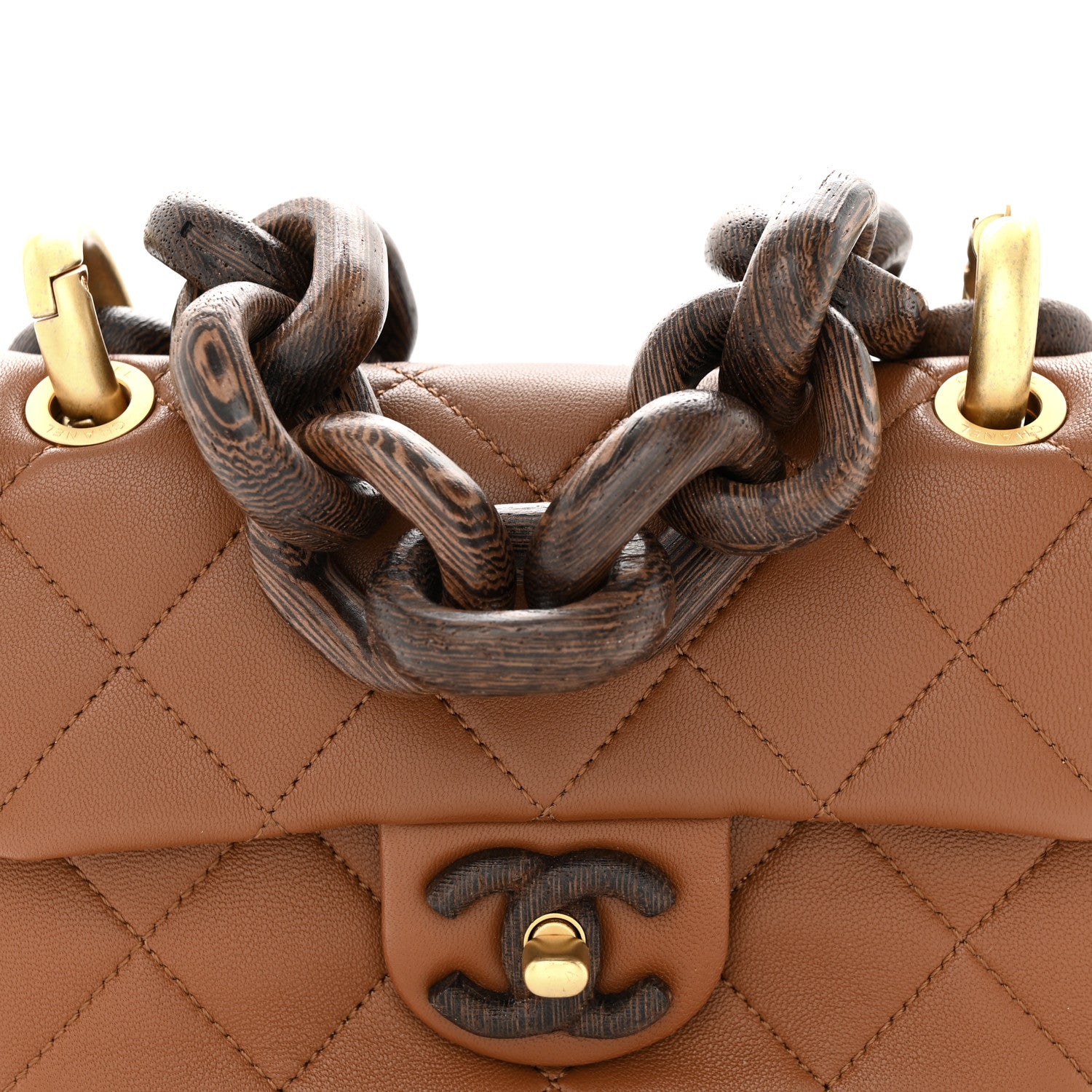 Chanel Lambskin Wenge Quilted Mini Fashion Wood Square Flap Light Brown 8 of 12