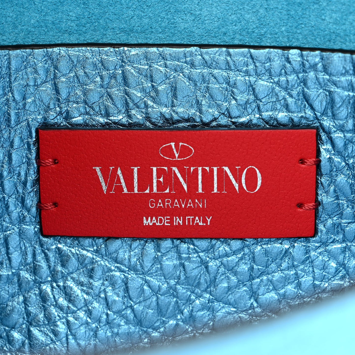 Metallic Pebbled Calfskin Small Rockstud Overlay Flap Shoulder Bag Cerulean