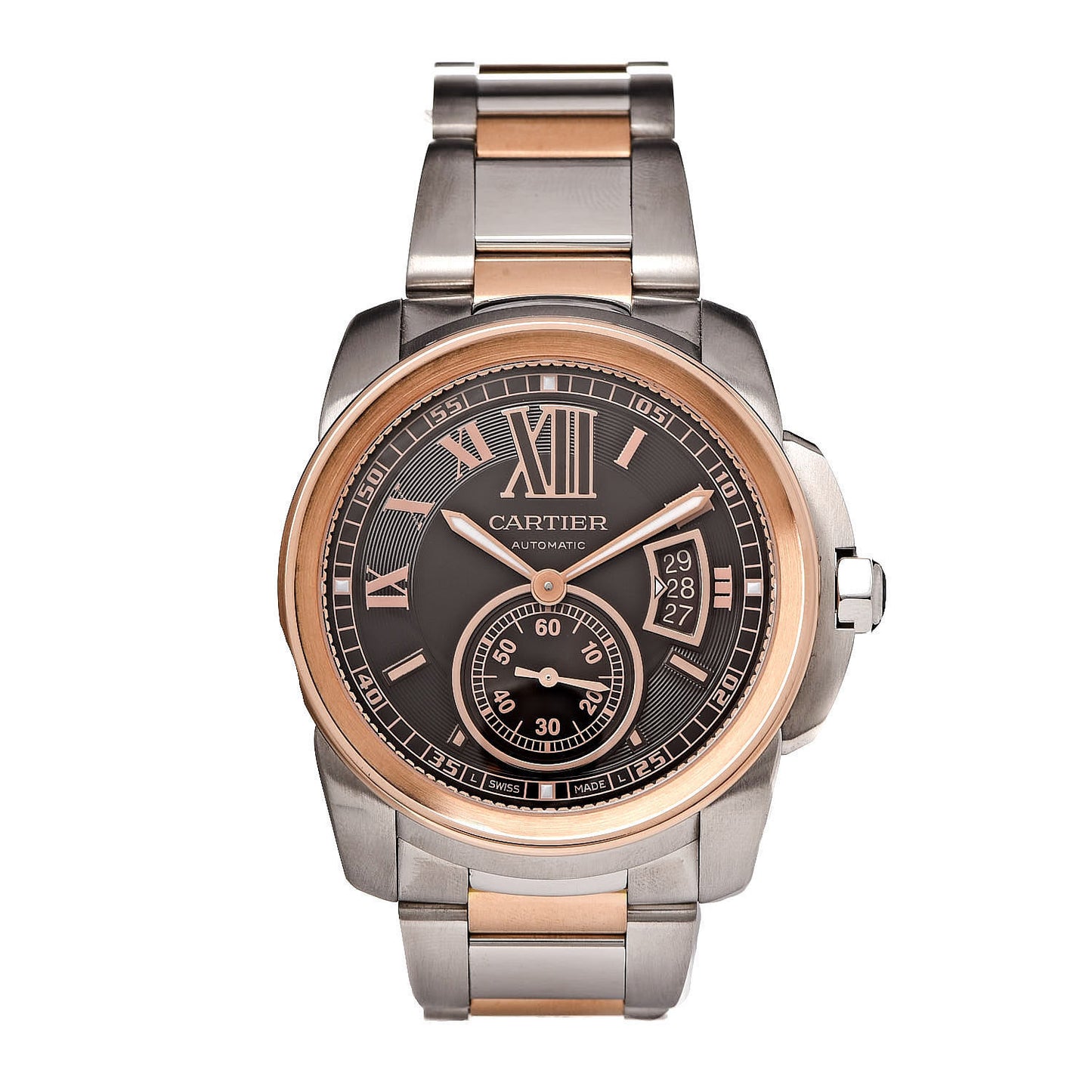 Stainless Steel 18K Pink Gold 42mm Calibre de Automatic Watch Brown