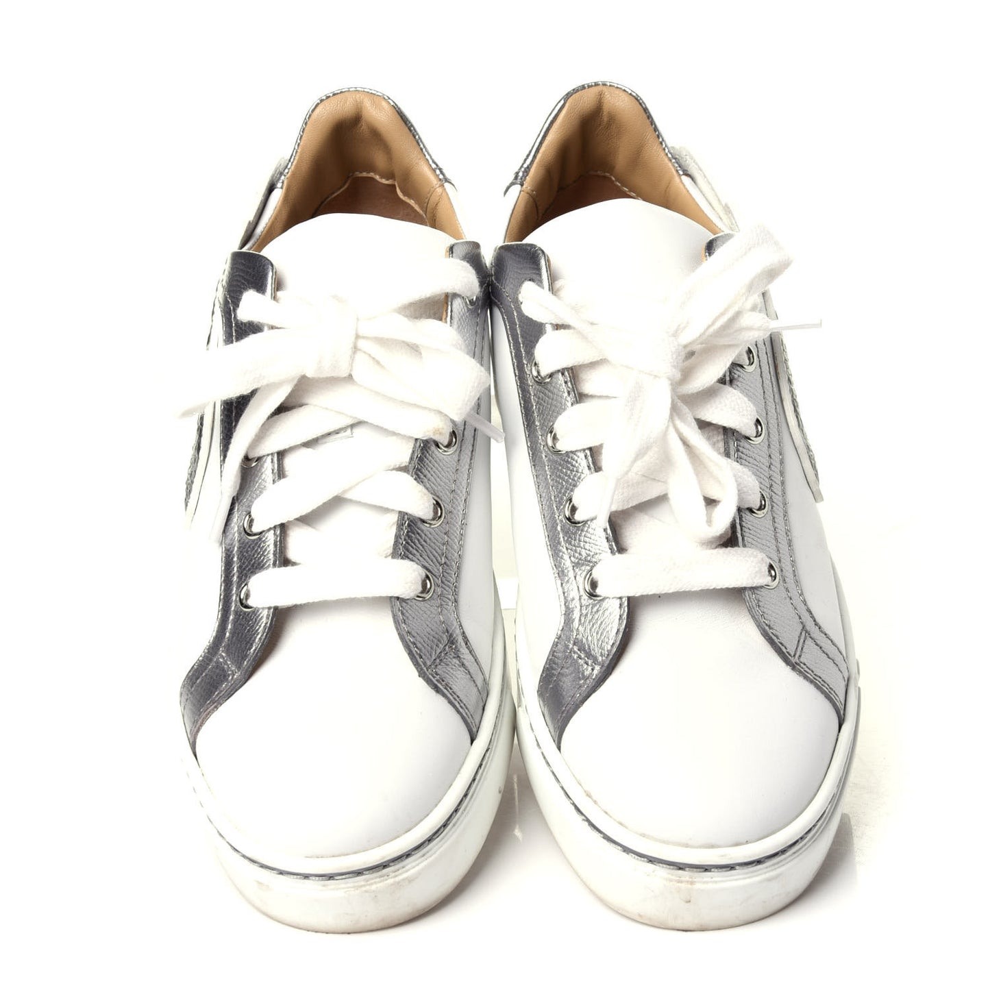 Calfskin Epsom Womens Velvet Sneakers 37 White Silver