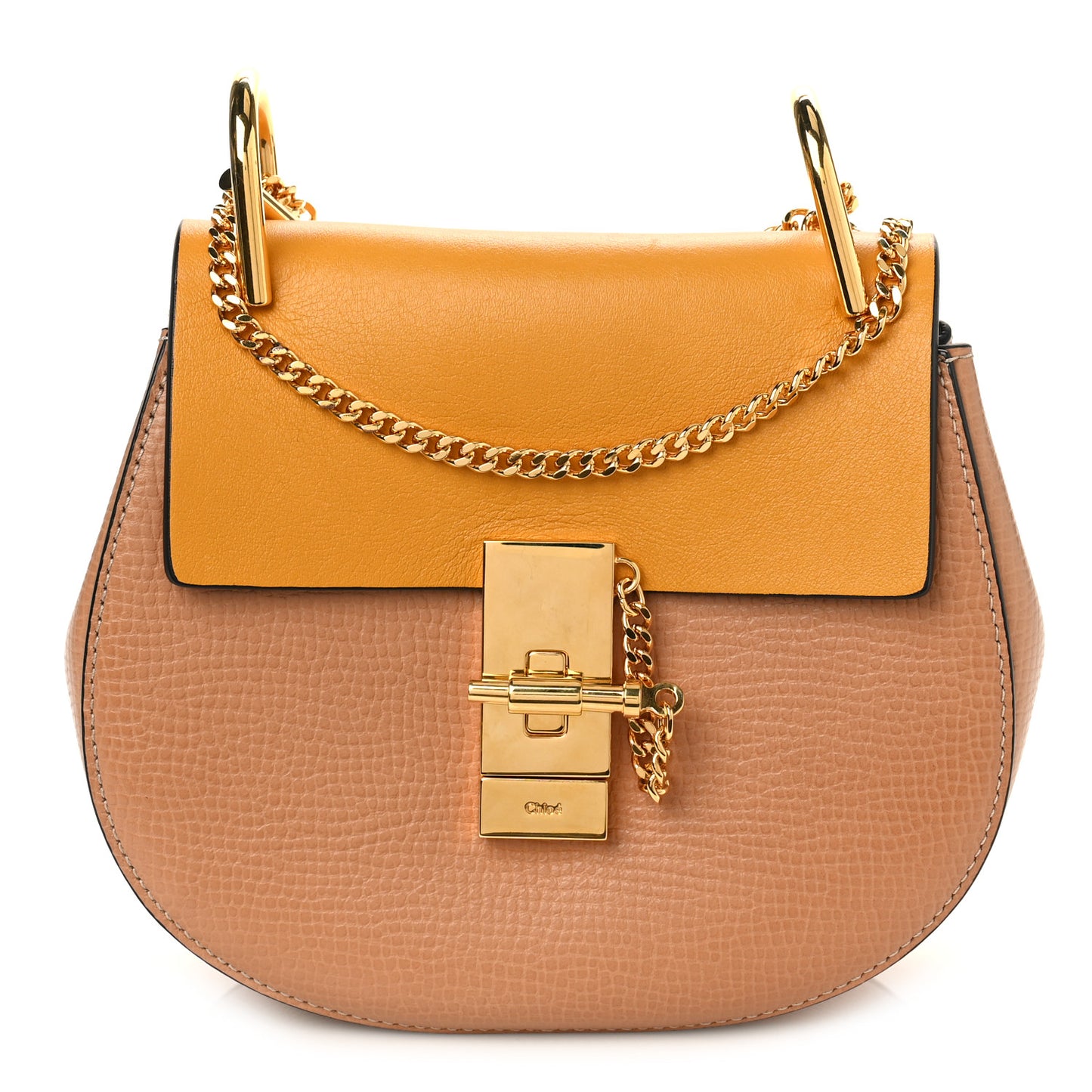 Grained Calfskin Lambskin Bi-Color Drew Shoulder Bag Wet Sand Sunflower