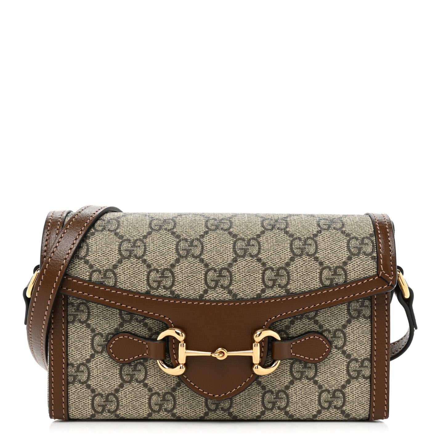 GG Supreme Monogram Mini Horsebit 1955 Shoulder Bag Beige Brown Sugar