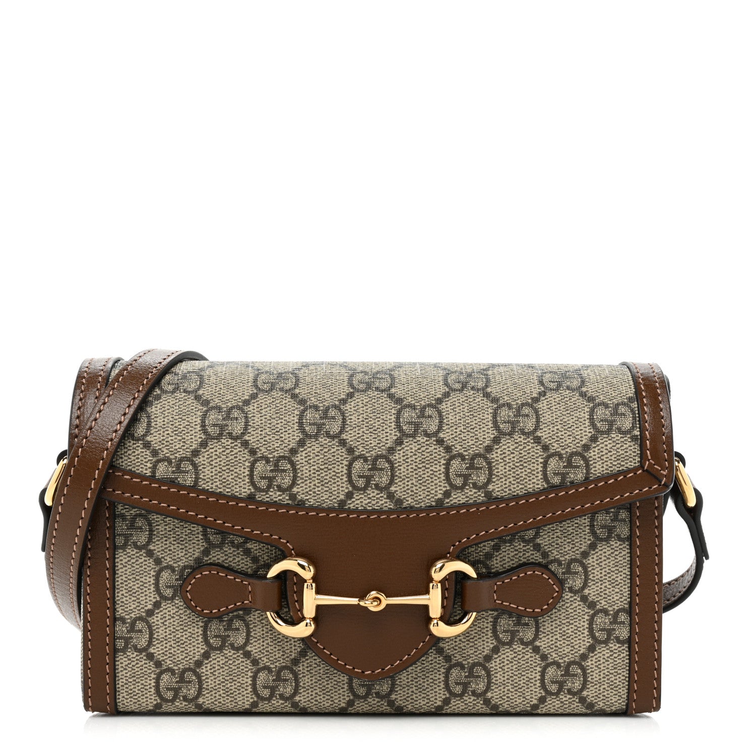 Gucci GG Supreme Monogram Mini Horsebit 1955 Shoulder Bag Beige Brown Sugar 1 of 16