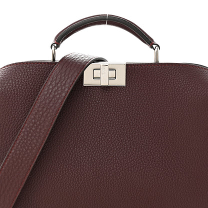 Fendi Cuoio Romano Vitello Cover Glazed Fabric Bi-Color FF 1974 Mini Peekaboo I SEE U Satchel Granada Tartufo Burgundy Tobacco Moro 8 of 10