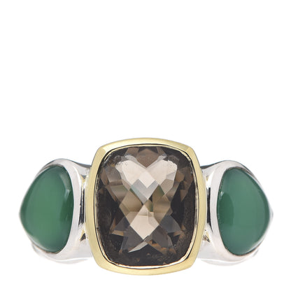 David Yurman Sterling Silver 18K Yellow Gold Green Onyx Smoky Quartz Three Stone Ring 55/7.25 1 of 6