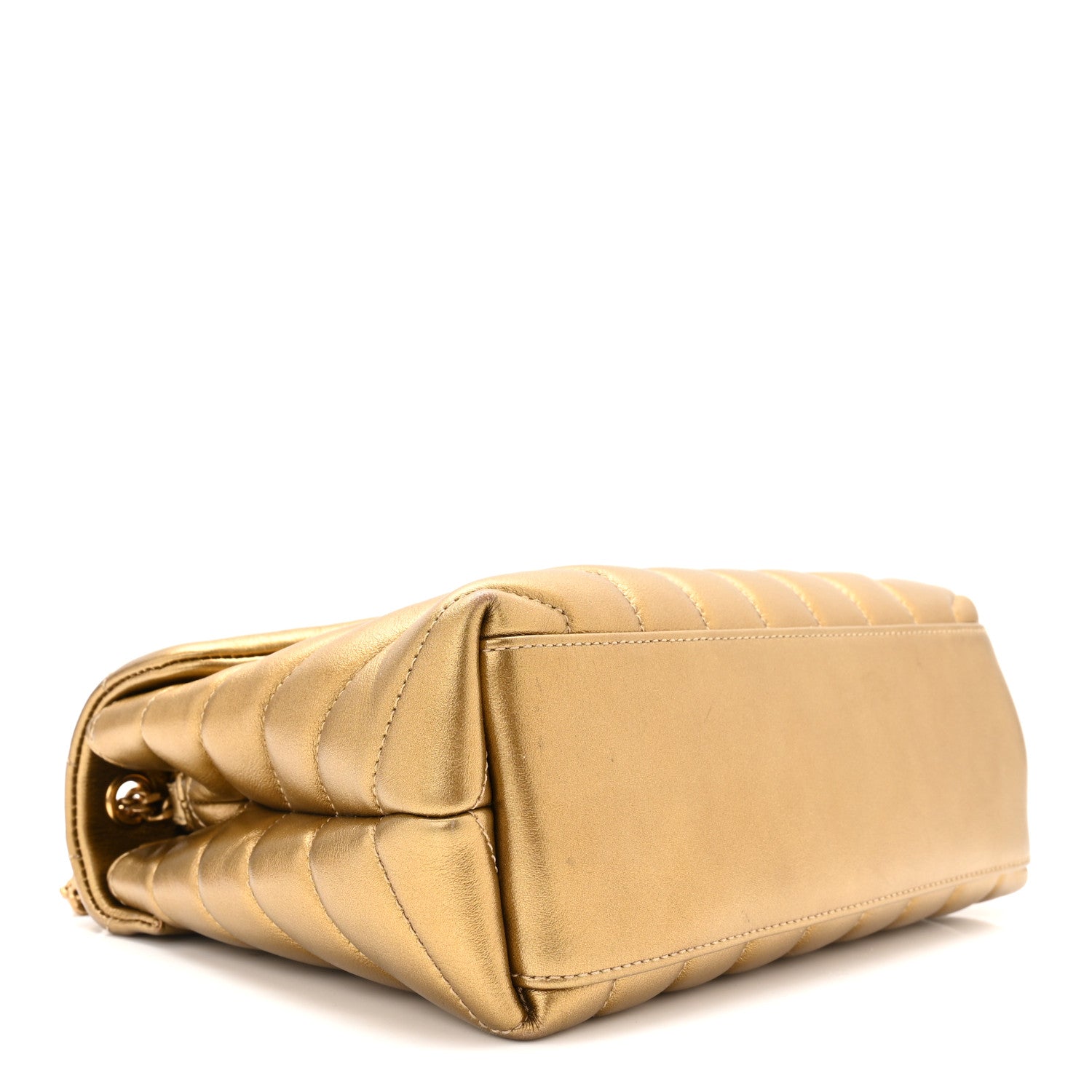 Saint Laurent Metallic Calfskin Y Quilted Small Loulou Monogram Chain Satchel Gold 4 of 12