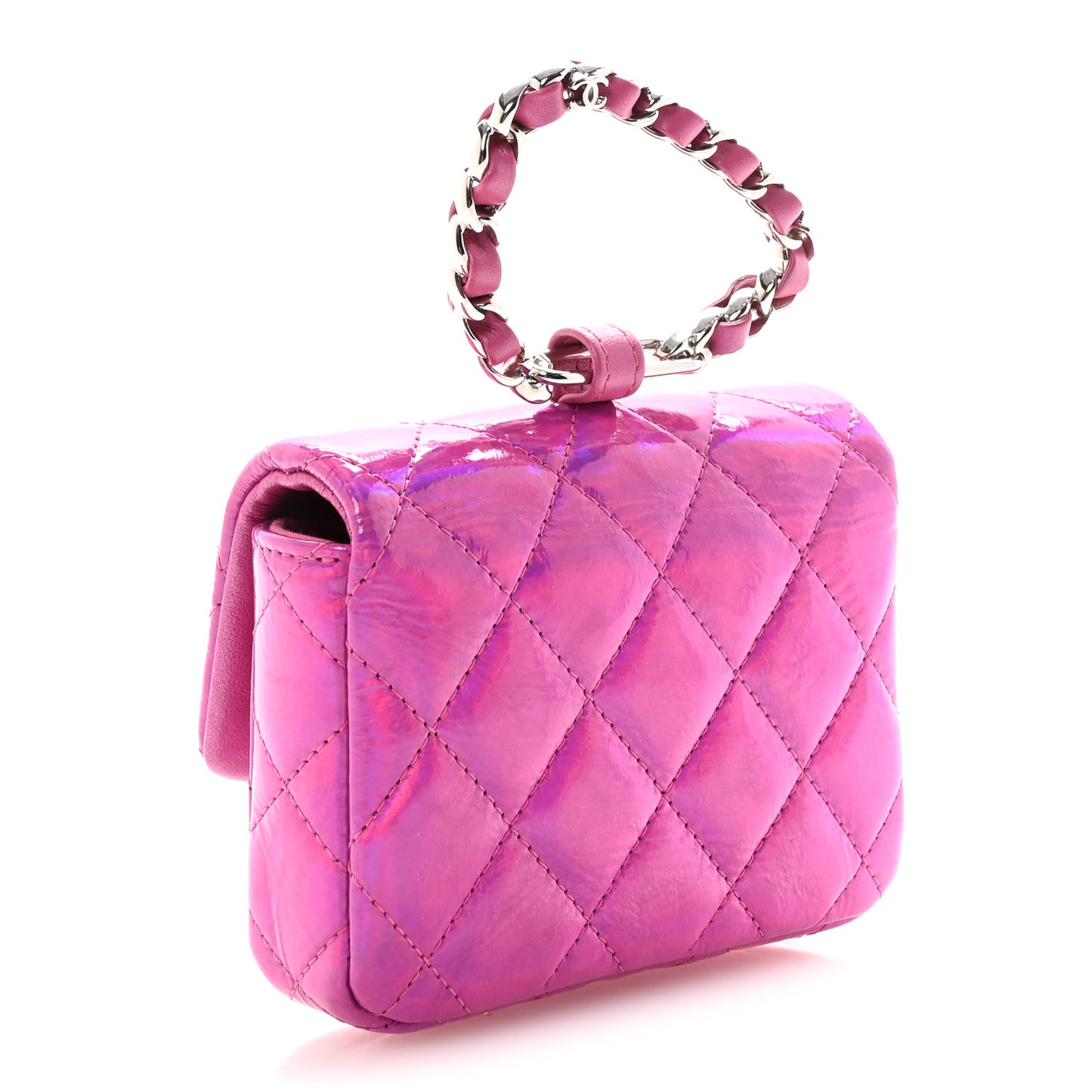 Patent Lambskin Quilted CC Hook Card Holder Pink