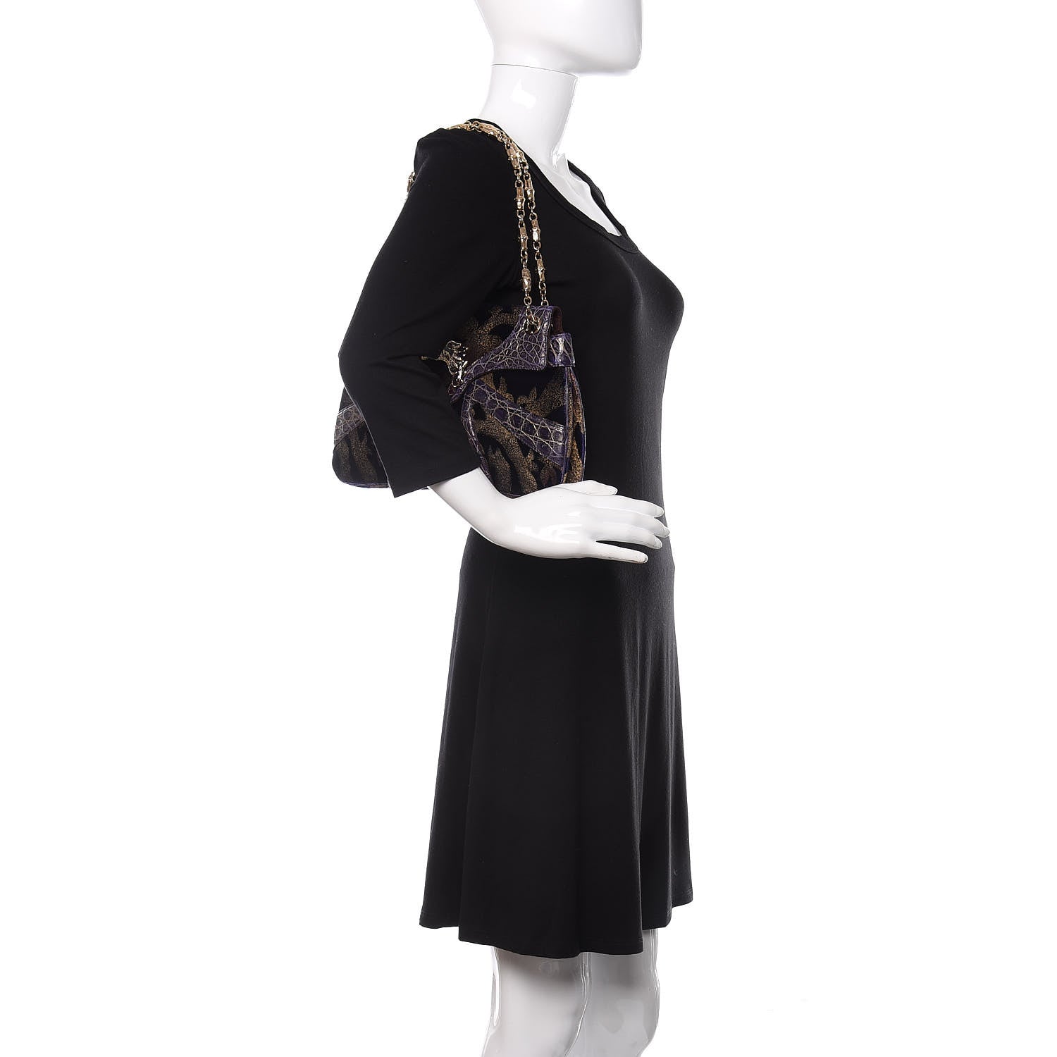 Gucci Velvet Alligator Tom Ford Jeweled Dragon Shoulder Bag Purple Gold 2 of 11