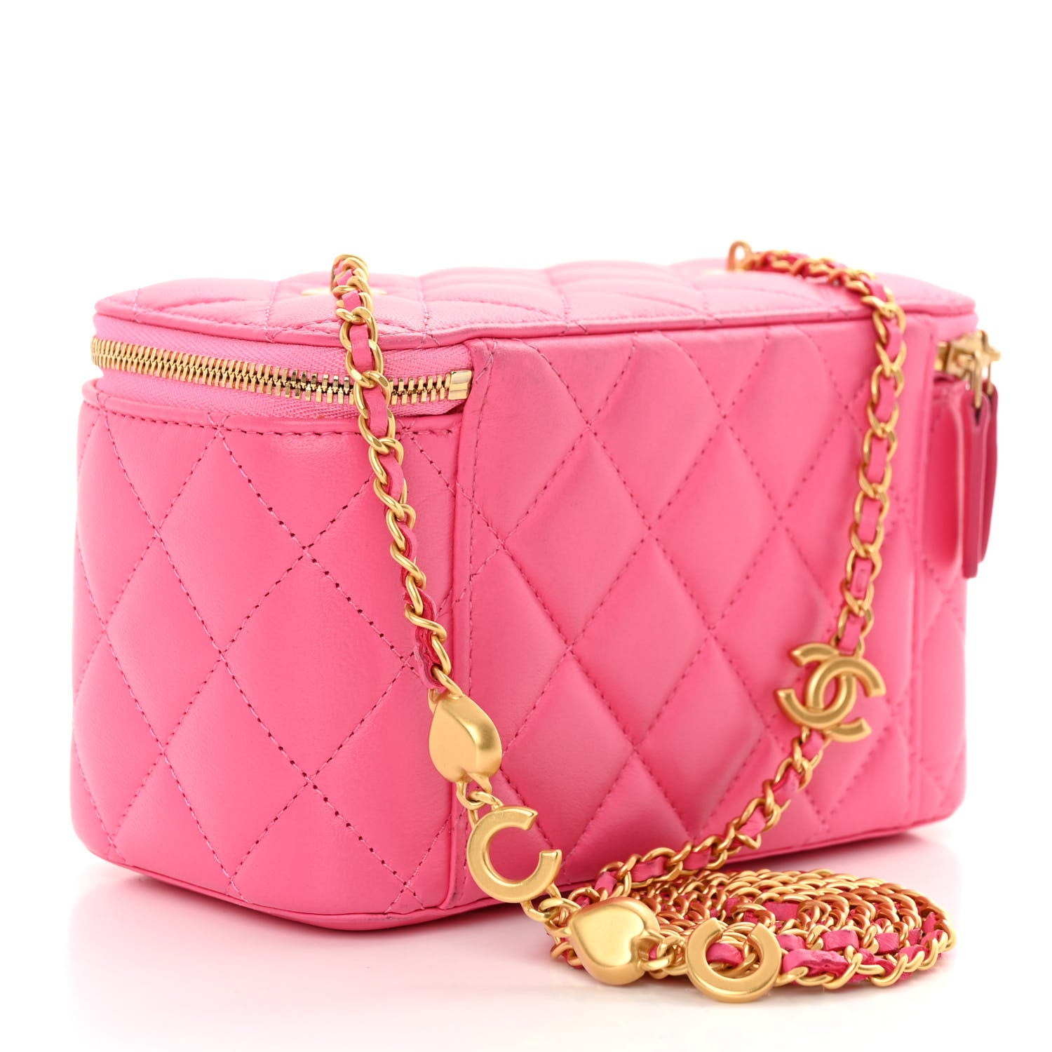 Chanel Lambskin Enamel Quilted Small Coco Hearts Vanity Case With Chain Pink 3 of 10