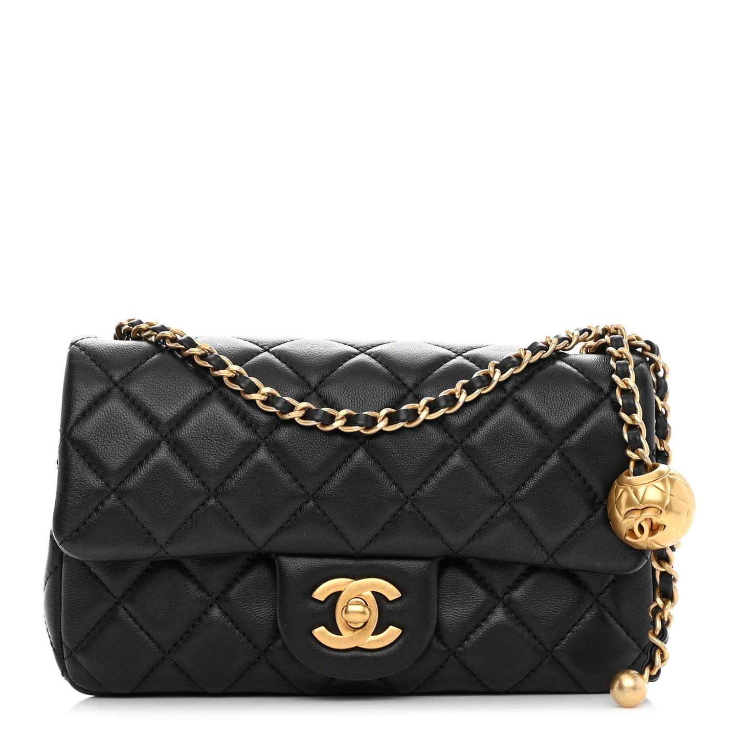 Lambskin Quilted Mini Rectangular Pearl Crush Flap Black