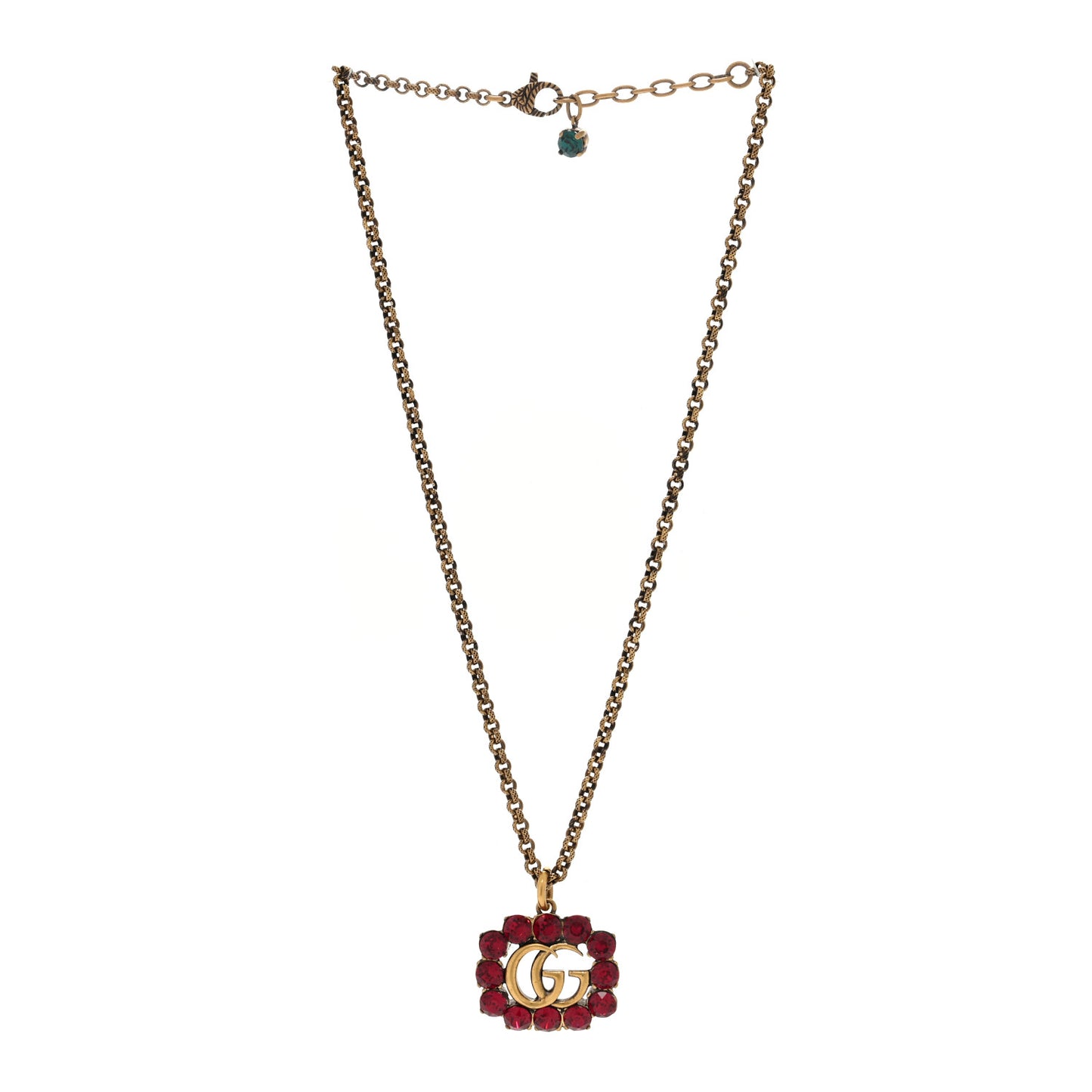 Crystal Embellished Double G Necklace Aged Gold Red