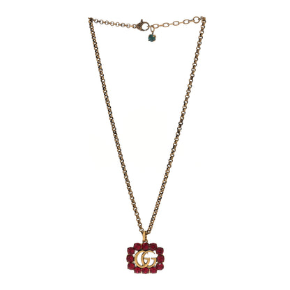 Gucci Crystal Embellished Double G Necklace Aged Gold Red 2 of 6
