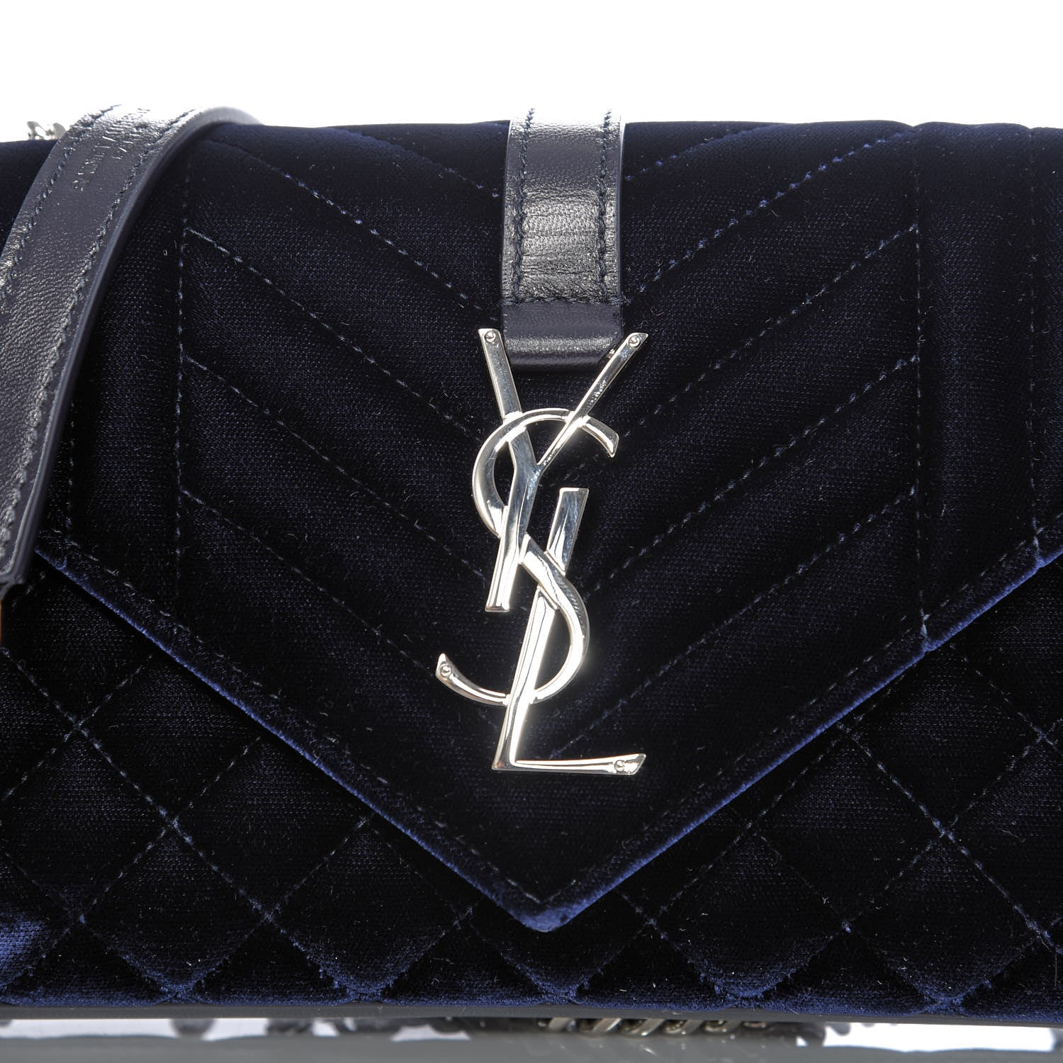 Saint Laurent Velvet Matelasse Triquilt Small Monogram Satchel Navy 10 of 10