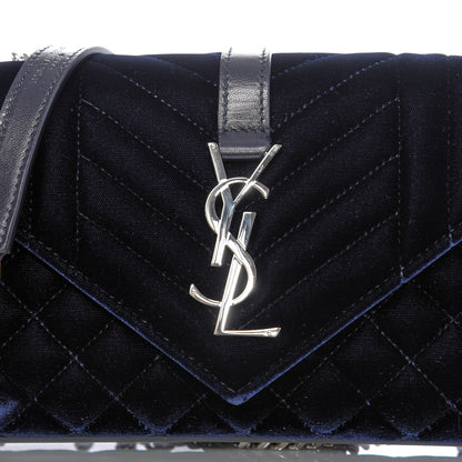 Saint Laurent Velvet Matelasse Triquilt Small Monogram Satchel Navy 10 of 10