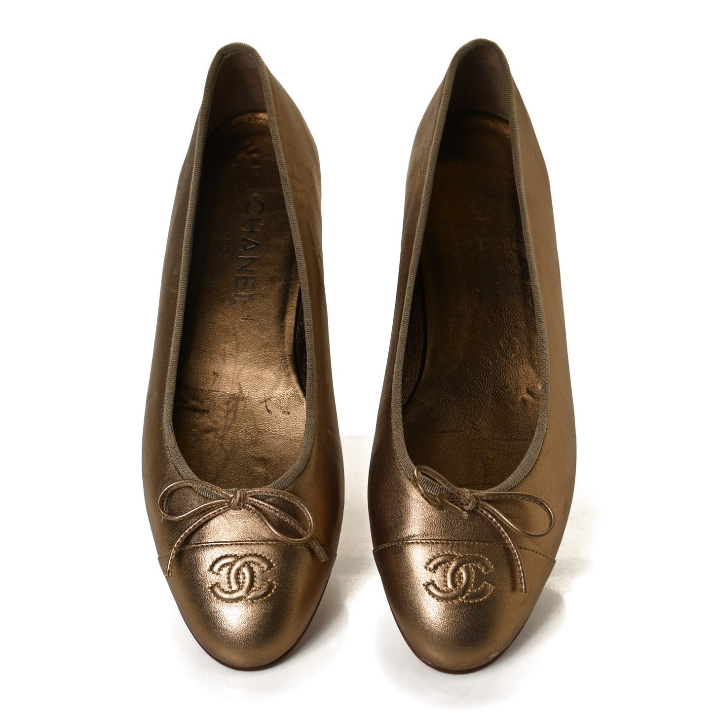 Metallic Lambskin CC Cap Toe Ballerina Flats 41 Bronze