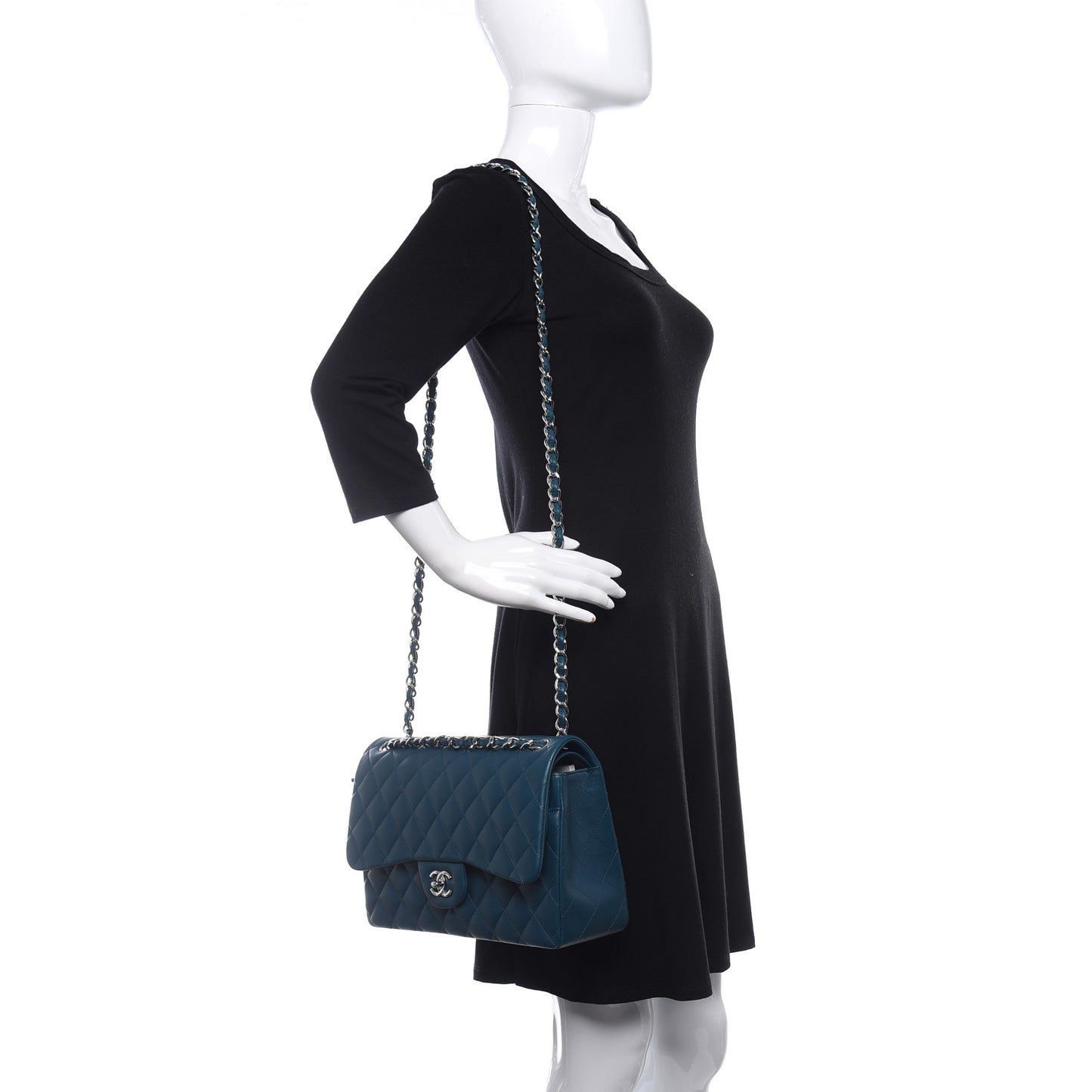 Lambskin Quilted Jumbo Double Flap Turquoise