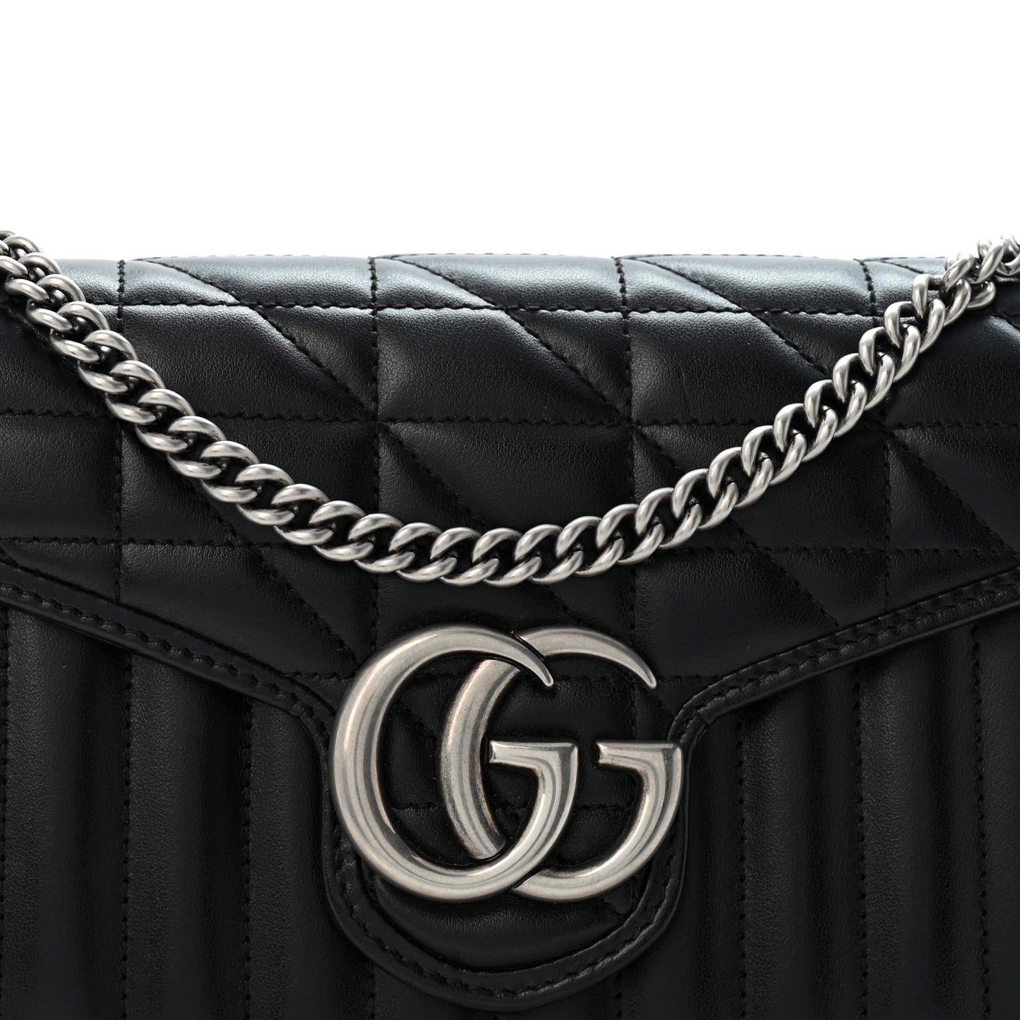 Calfskin Matelasse Aria GG Marmont Chain Wallet Black