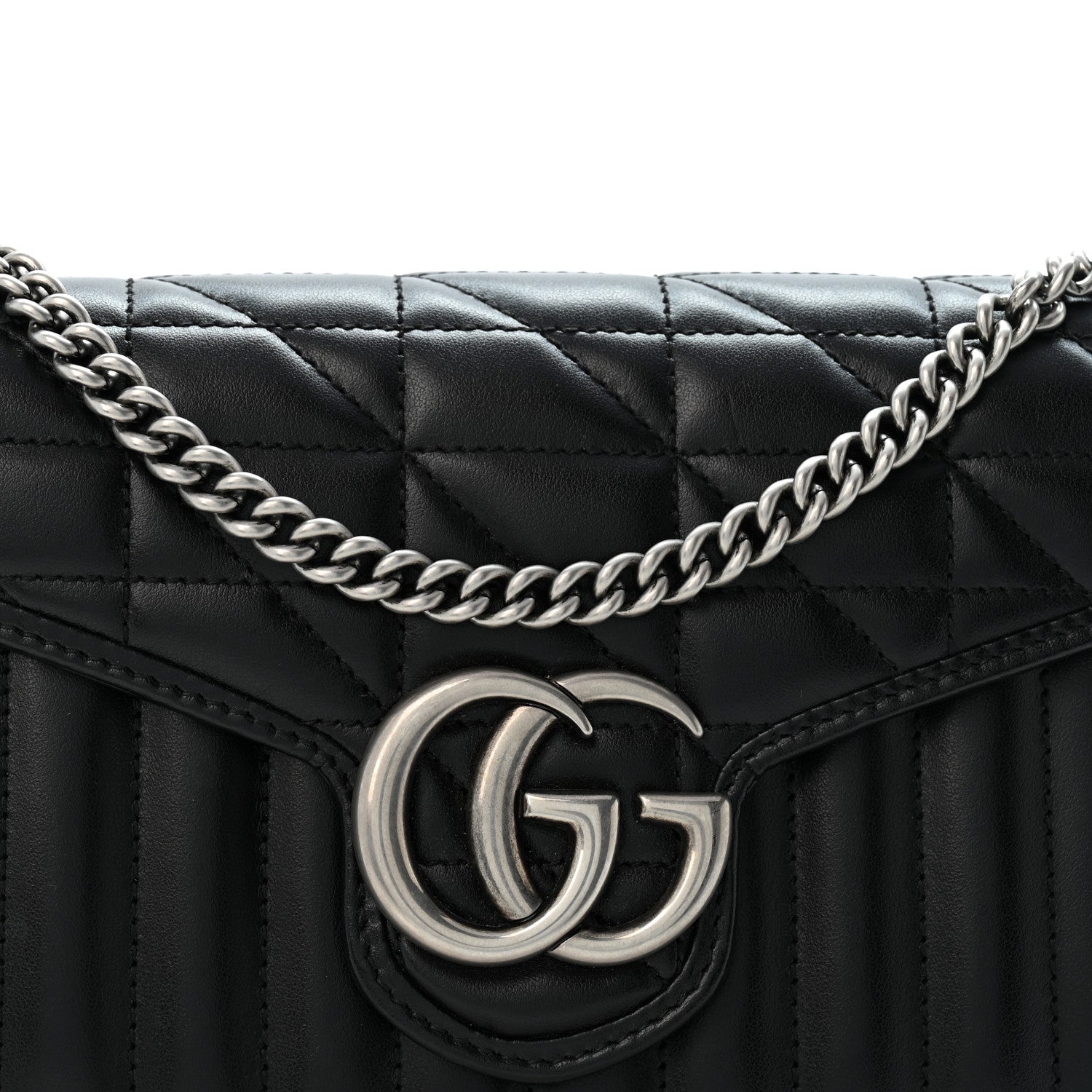 Gucci Calfskin Matelasse Aria GG Marmont Chain Wallet Black 8 of 13