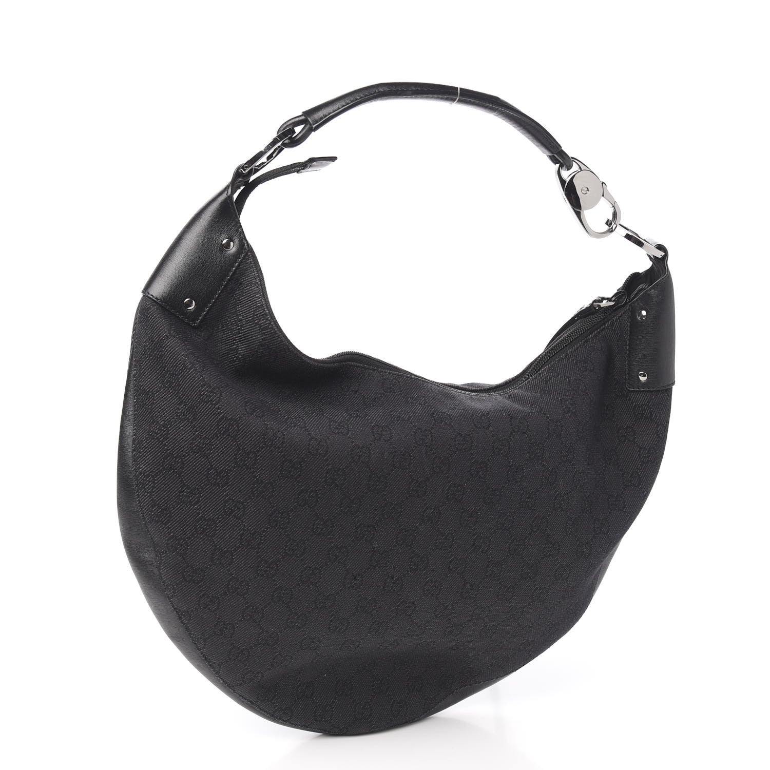 Gucci Denim Monogram Half Moon Hobo Black 2 of 9