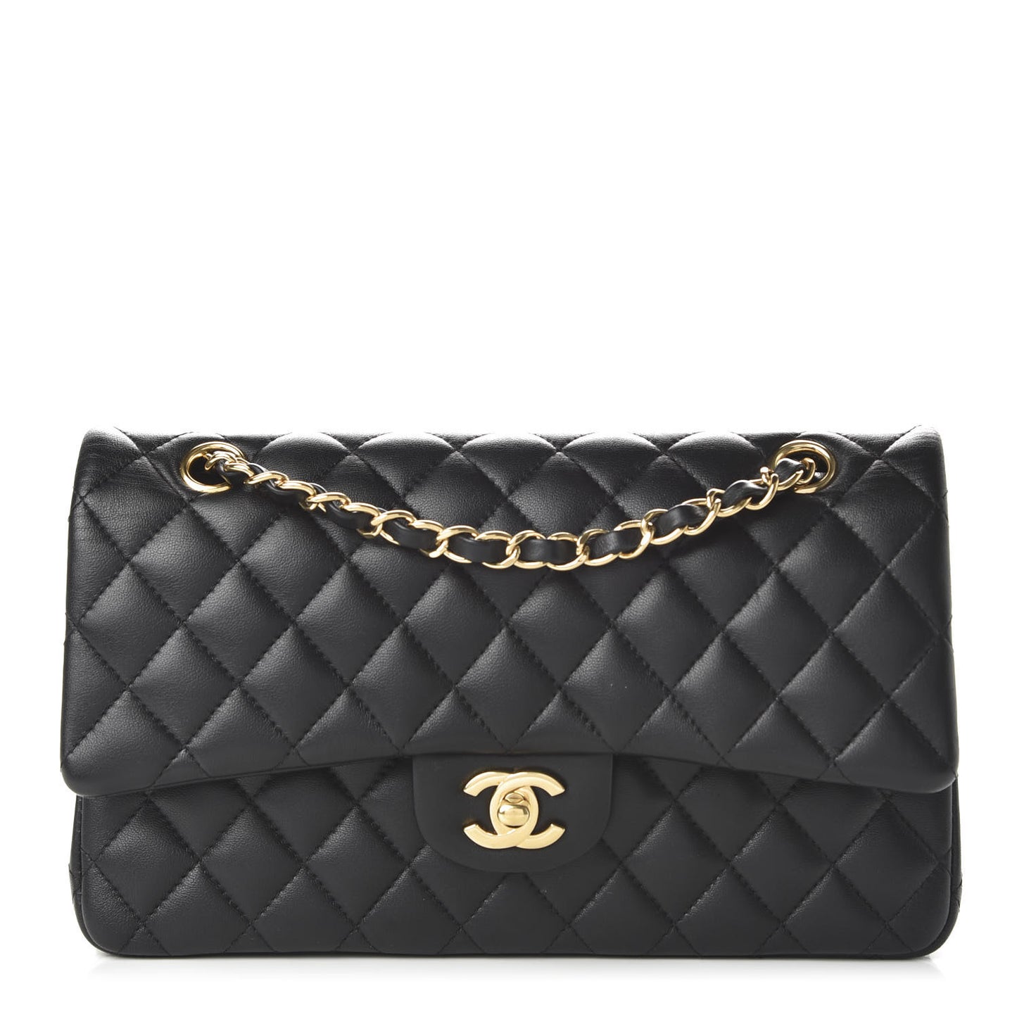 Lambskin Quilted Medium Double Flap Black