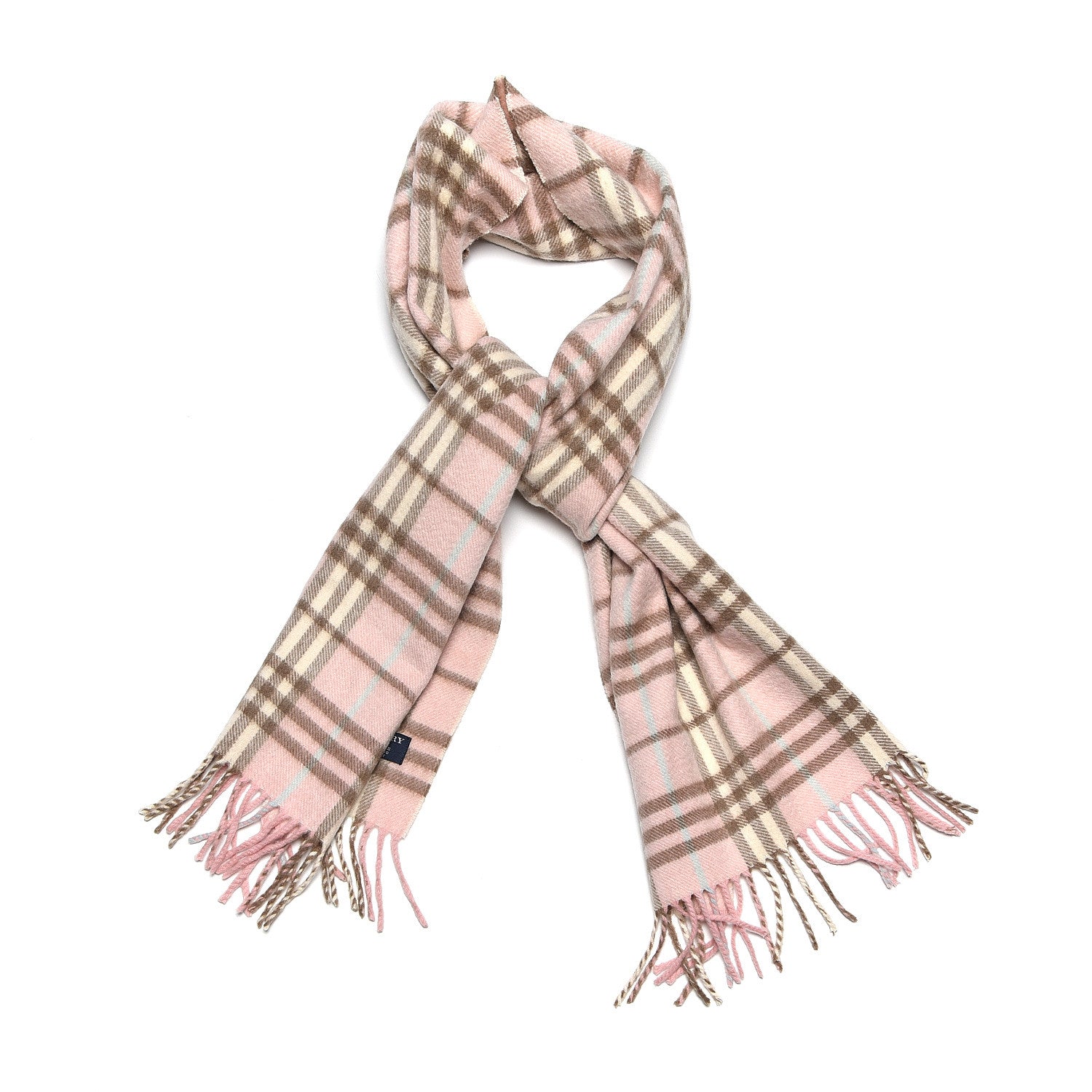 Burberry Cashmere Check Fringe Scarf Pink 1 of 4