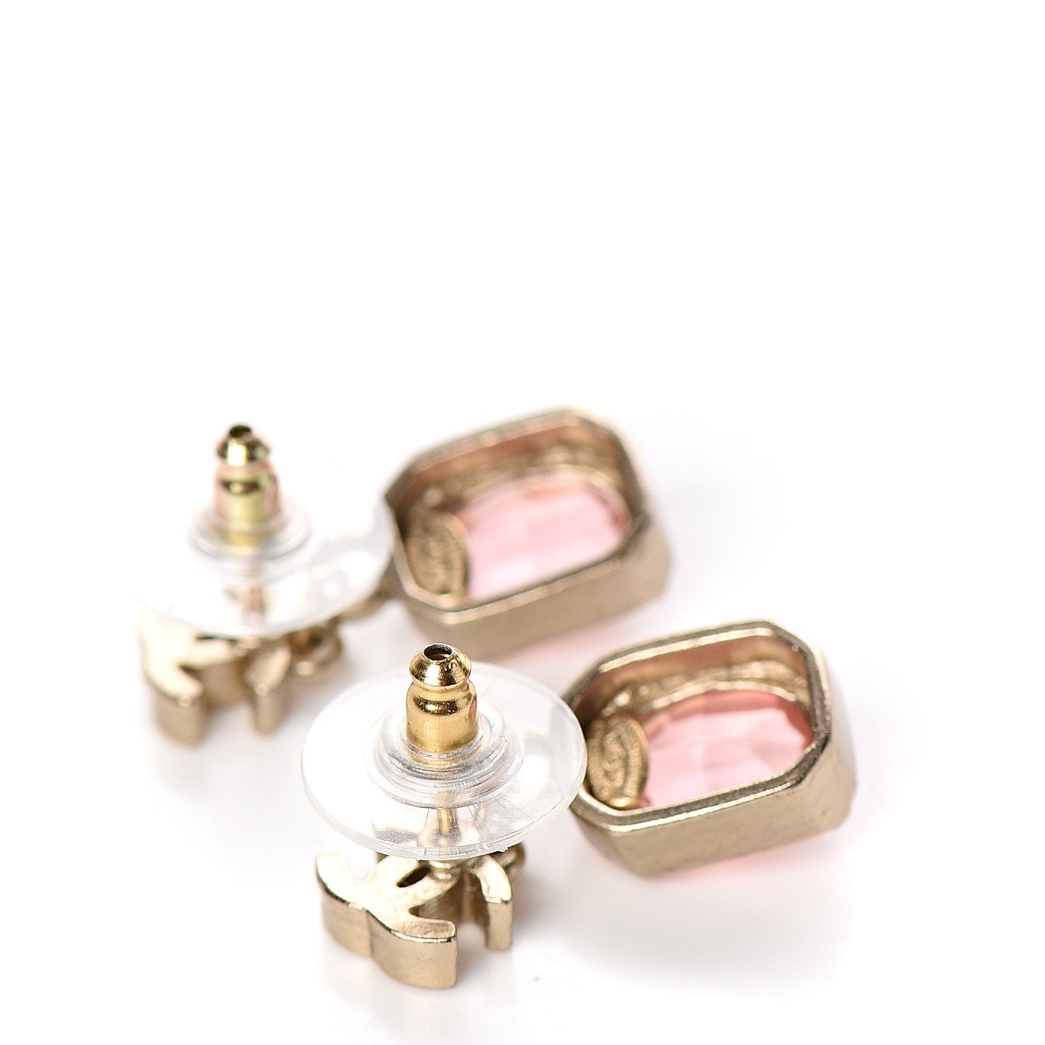 Chanel Crystal CC Drop Earrings Pink Gold 3 of 5