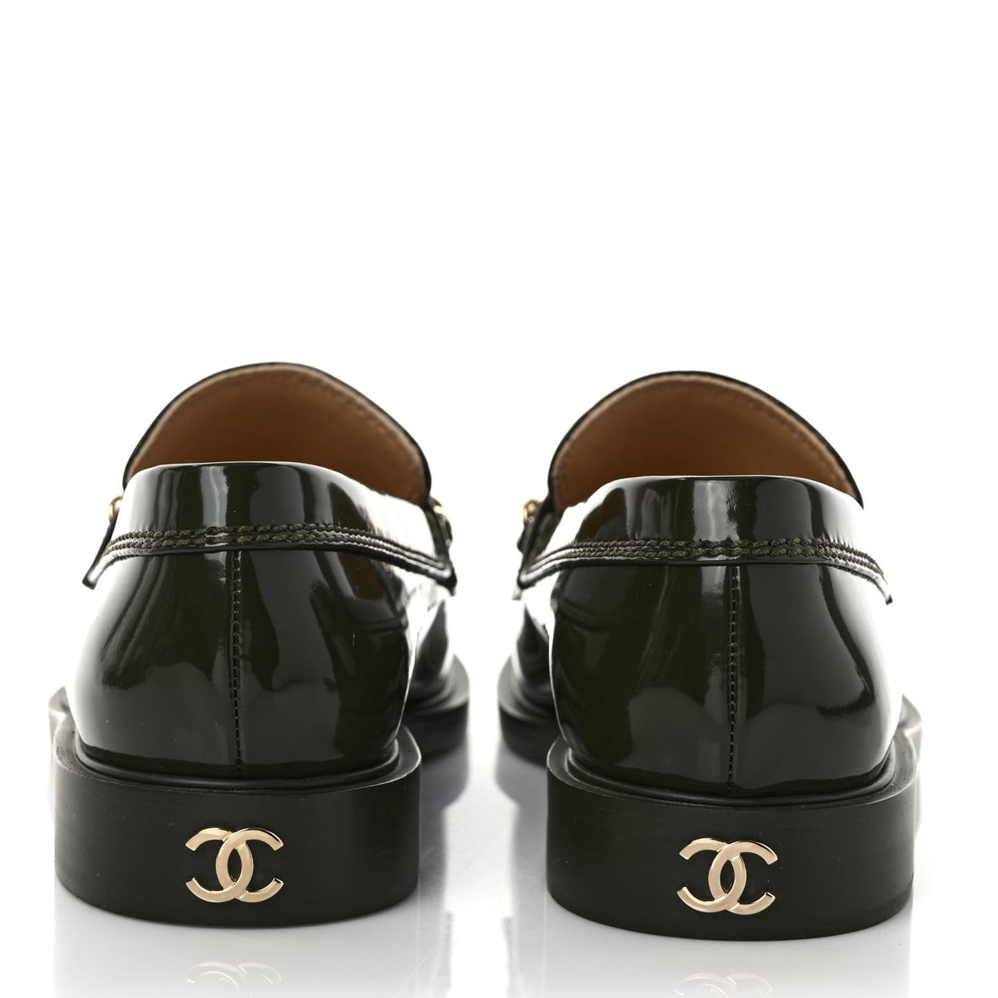 Shiny Calfskin Logo Loafers 38.5 Green