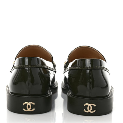 Chanel Shiny Calfskin Logo Loafers 38.5 Green 5 of 9