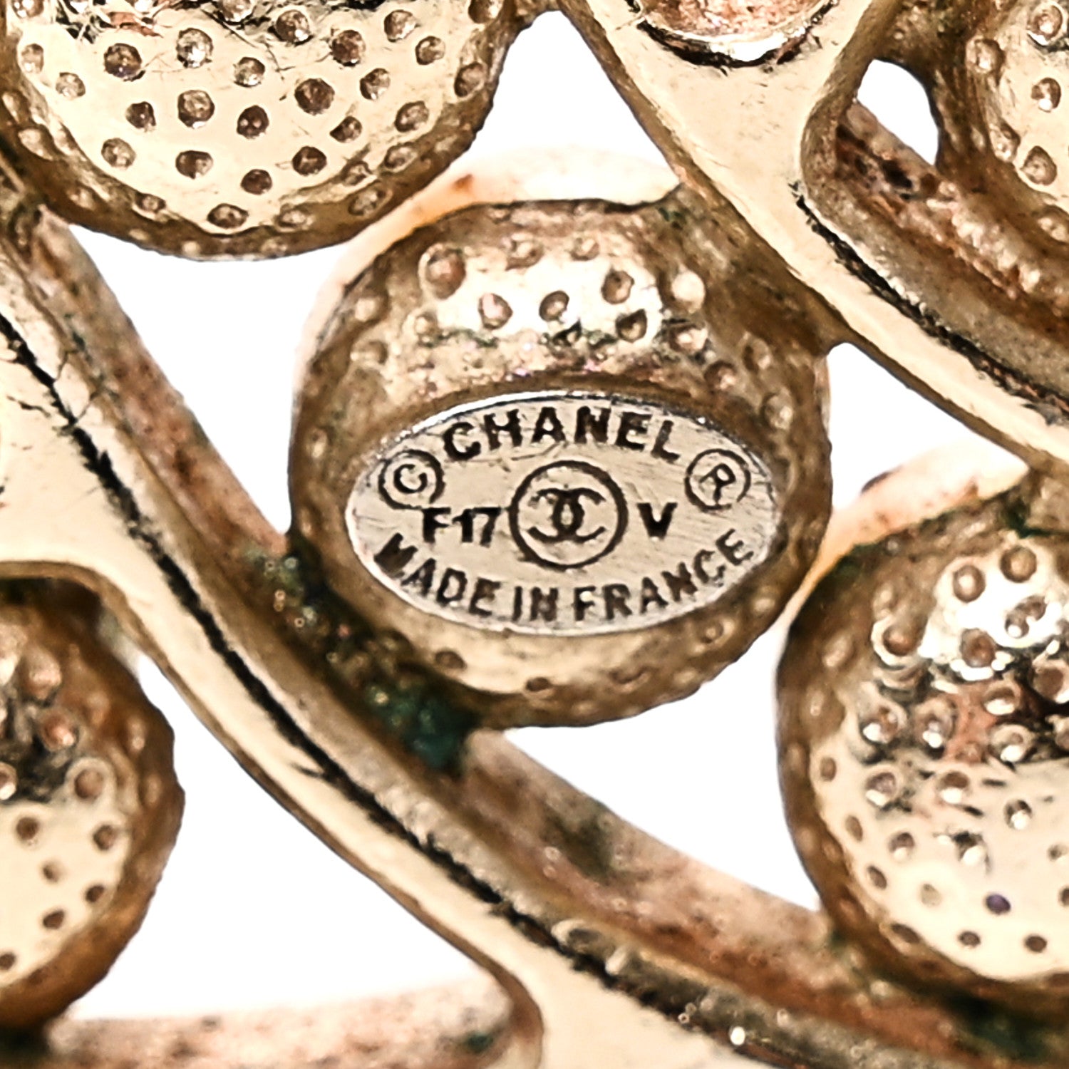 Chanel Pearl Crystal CC Brooch Gold Pearly White 3 of 4