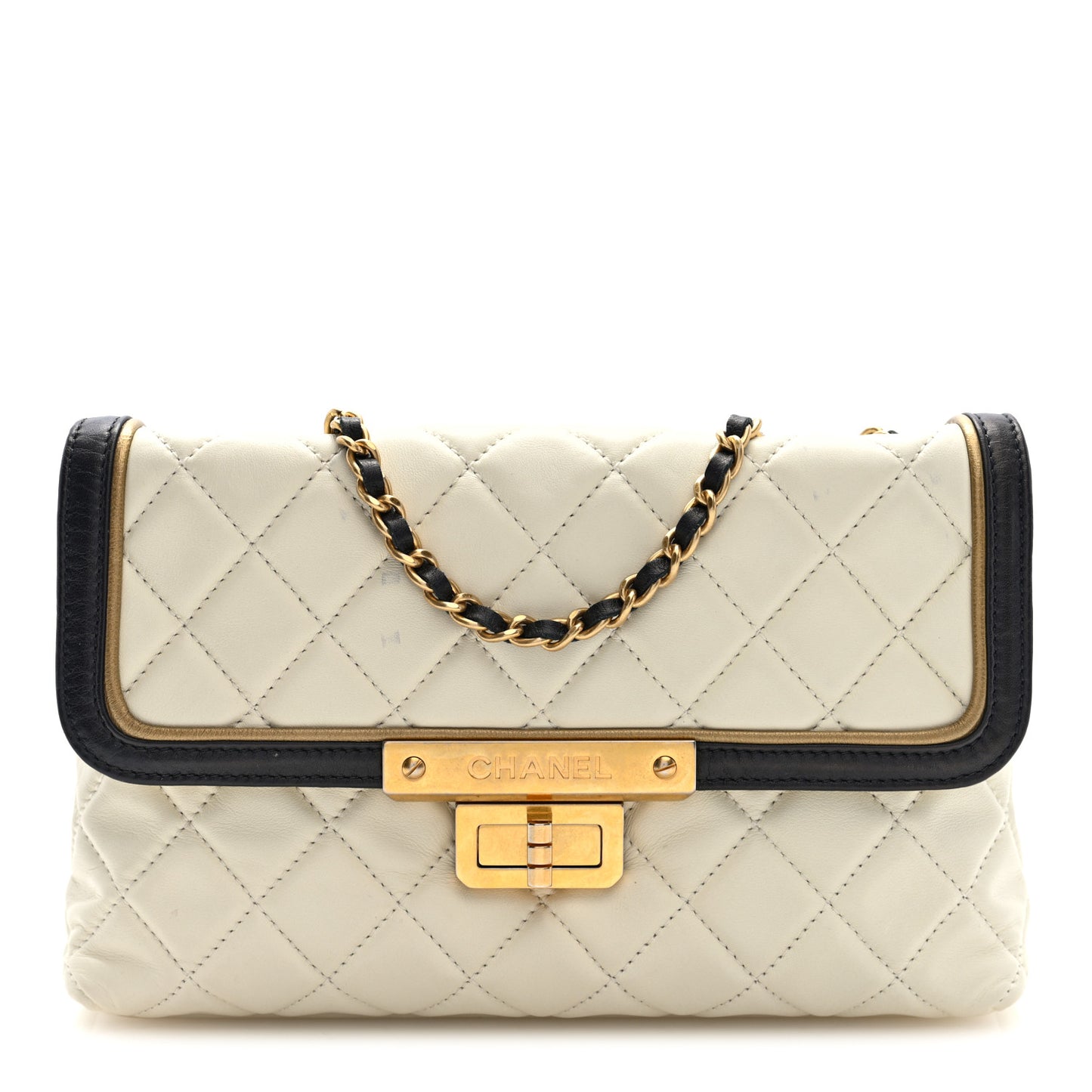 Lambskin Quilted Mademoiselle East West Flap White Black