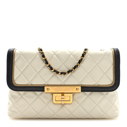 Chanel Lambskin Quilted Mademoiselle East West Flap White Black 1 of 10