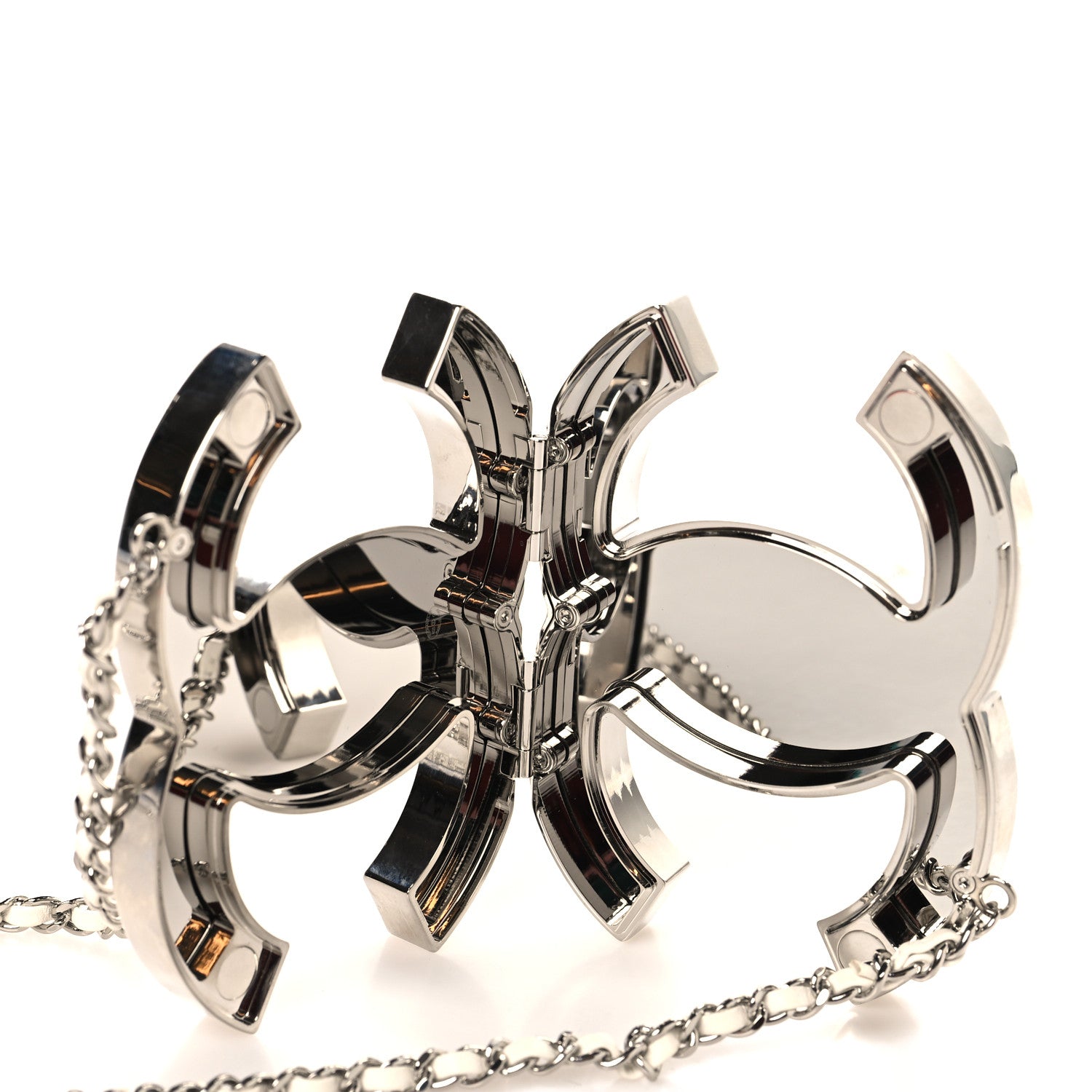 Chanel Metal Lambskin CC Mirror Crossbody Necklace Silver White 4 of 6