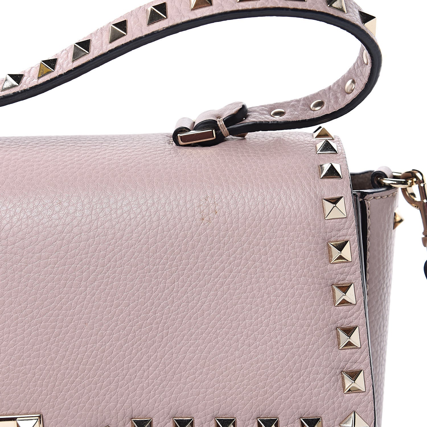 Valentino Garavani Grained Calfskin Rockstud Top Handle Flap Shoulder Bag Poudre 10 of 14