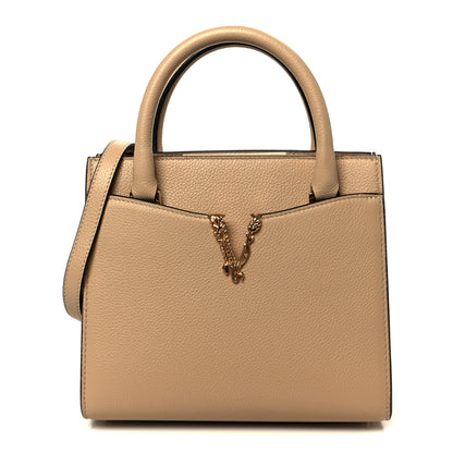 Versace Grainy Calfskin Virtus Top Handle Tote Beige 1 of 11