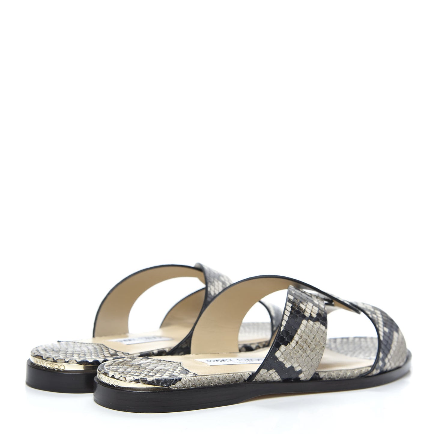 Calfskin Snake Print Atia Flat Sandals 38 Natural