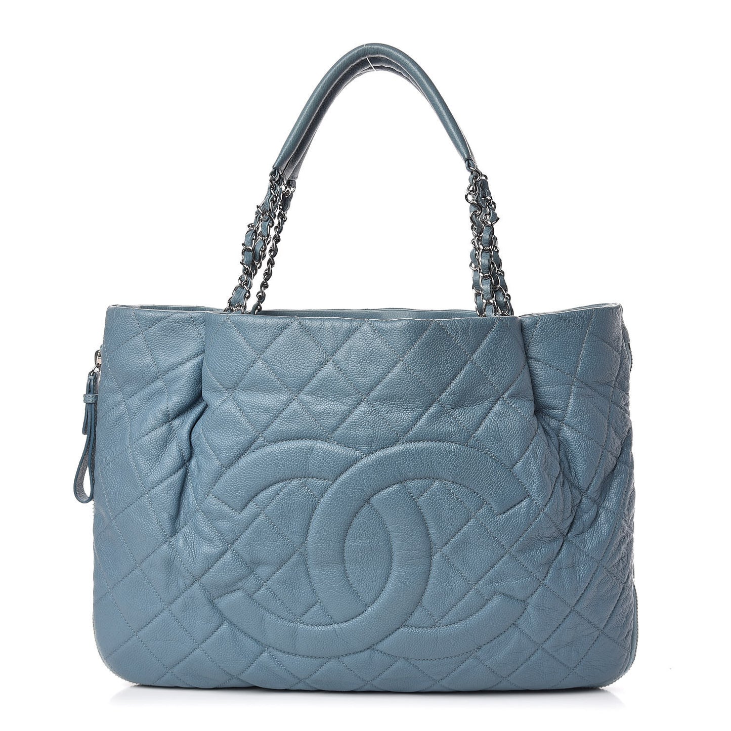 Caviar Quilted Expandable Zip Shoulder Bag Blue