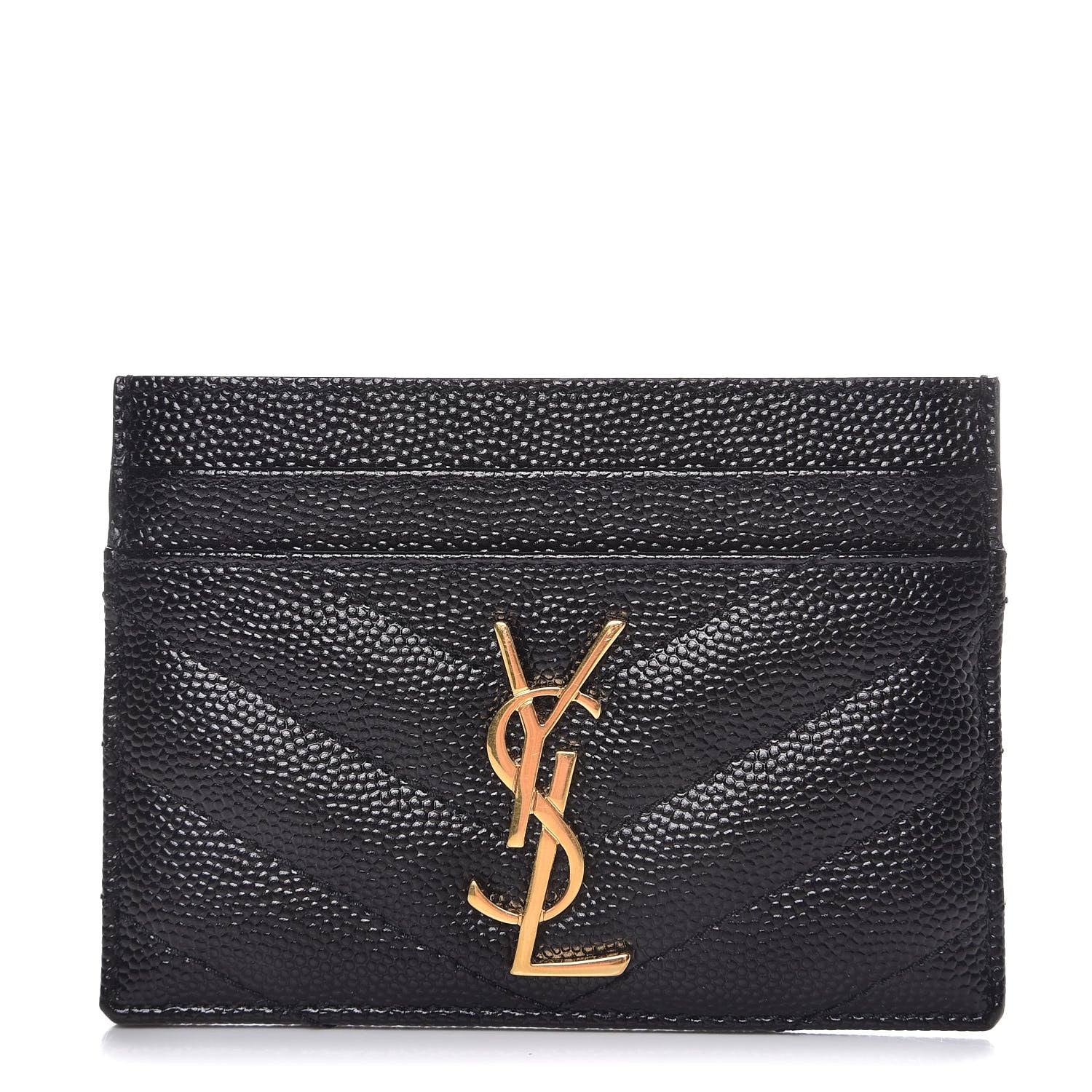Saint Laurent Grain De Poudre Matelasse Chevron Monogram Credit Card Case Black 1 of 8