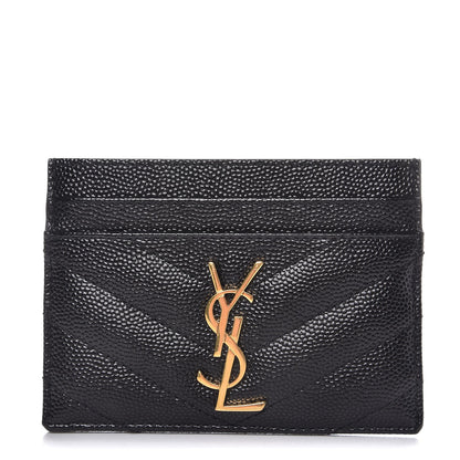 Saint Laurent Grain De Poudre Matelasse Chevron Monogram Credit Card Case Black 1 of 8