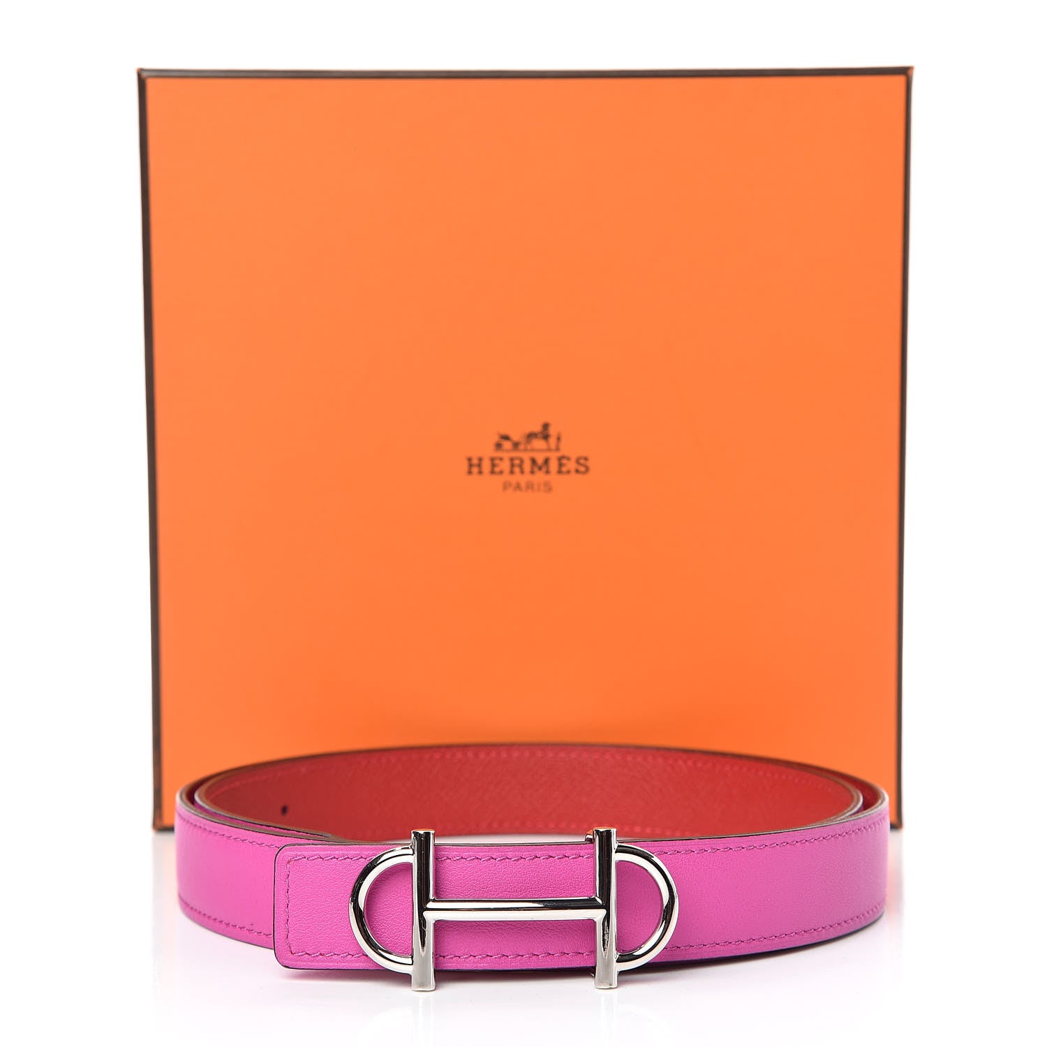 Hermes Swift Epsom 24mm Gamma Belt 85 Magnolia Rouge Casaque 7 of 7