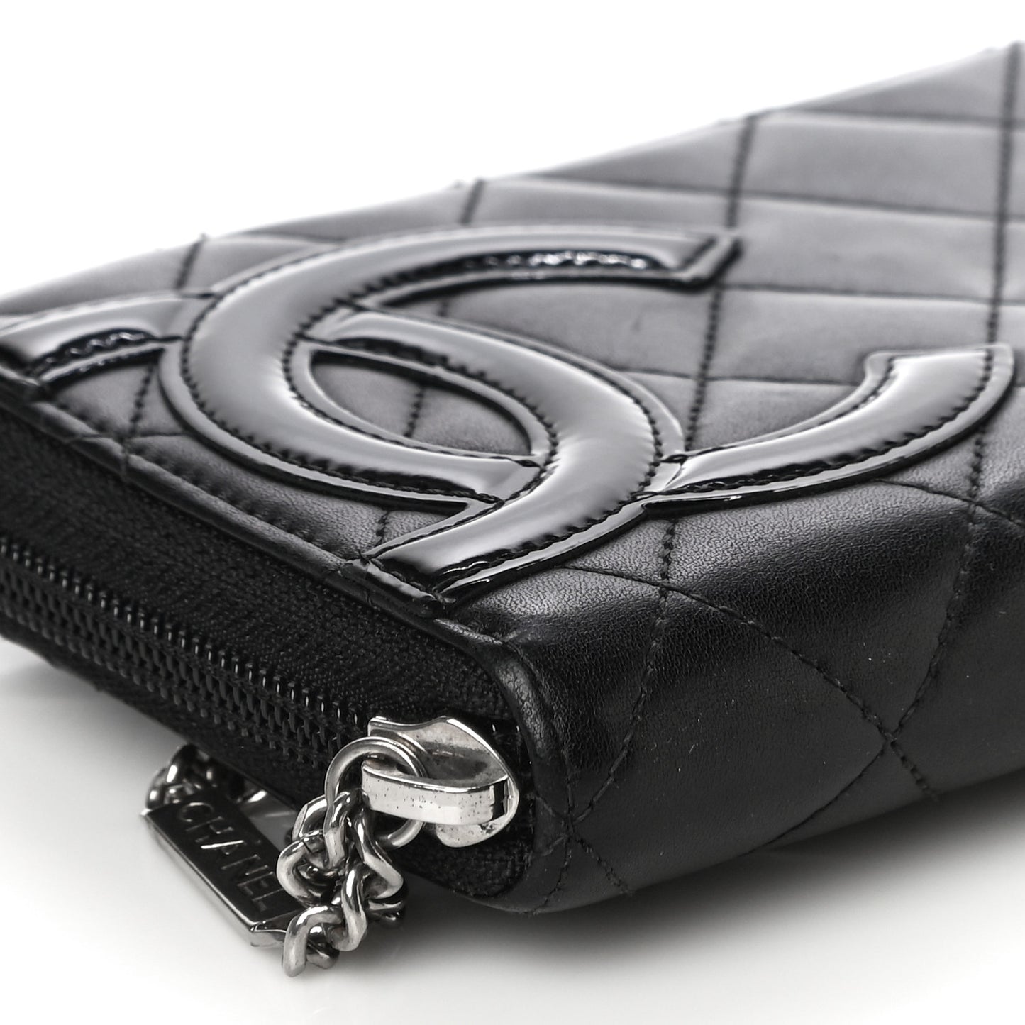 Calfskin Quilted Cambon Large Gusset Zip Around Wallet Black